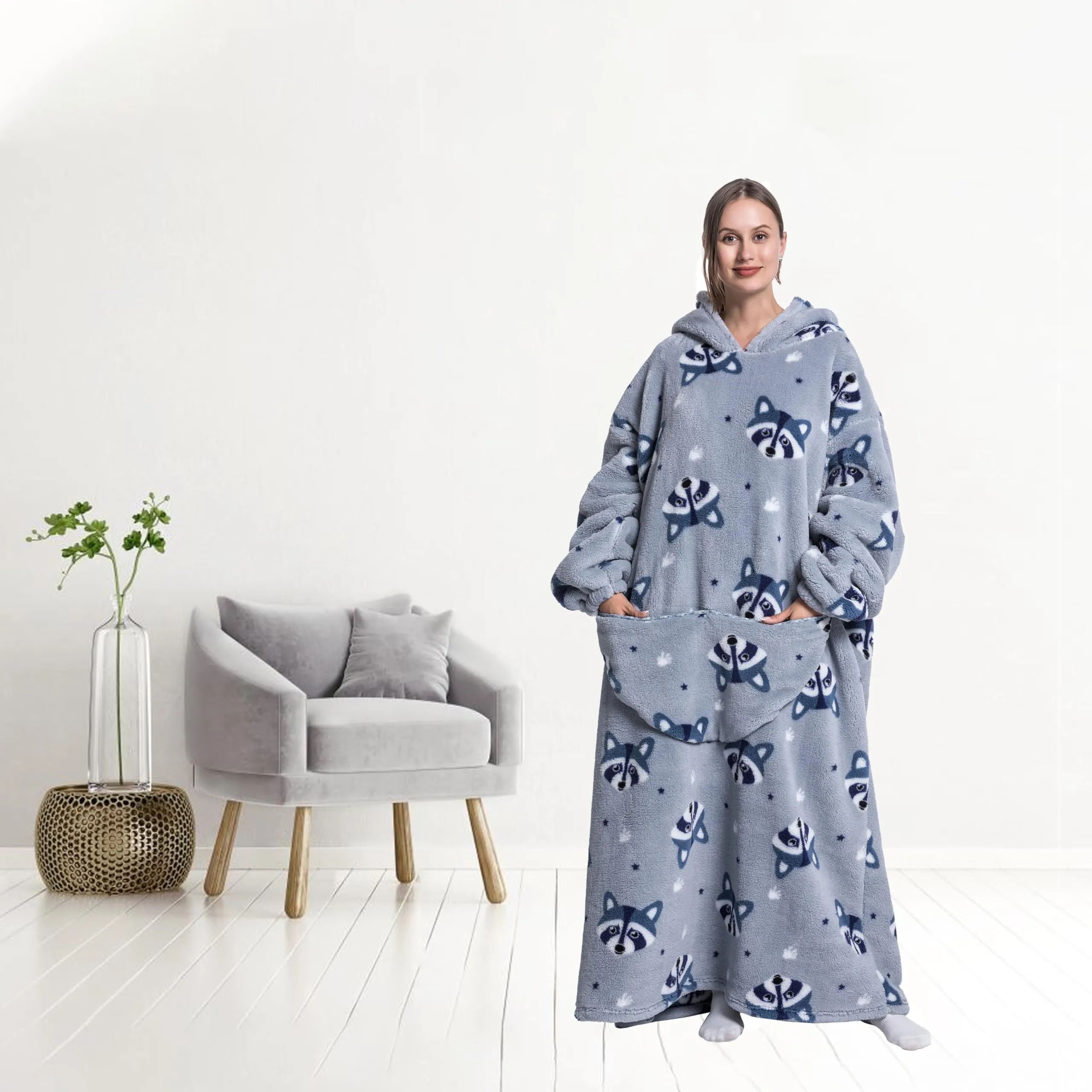 Yzehomijia Coperta portatile con cappuccio, per donne e adulti, coperta con maniche, morbida e calda da indossare come regalo per fidanzata, mamma o mamma koala (Fox) - immagine 6