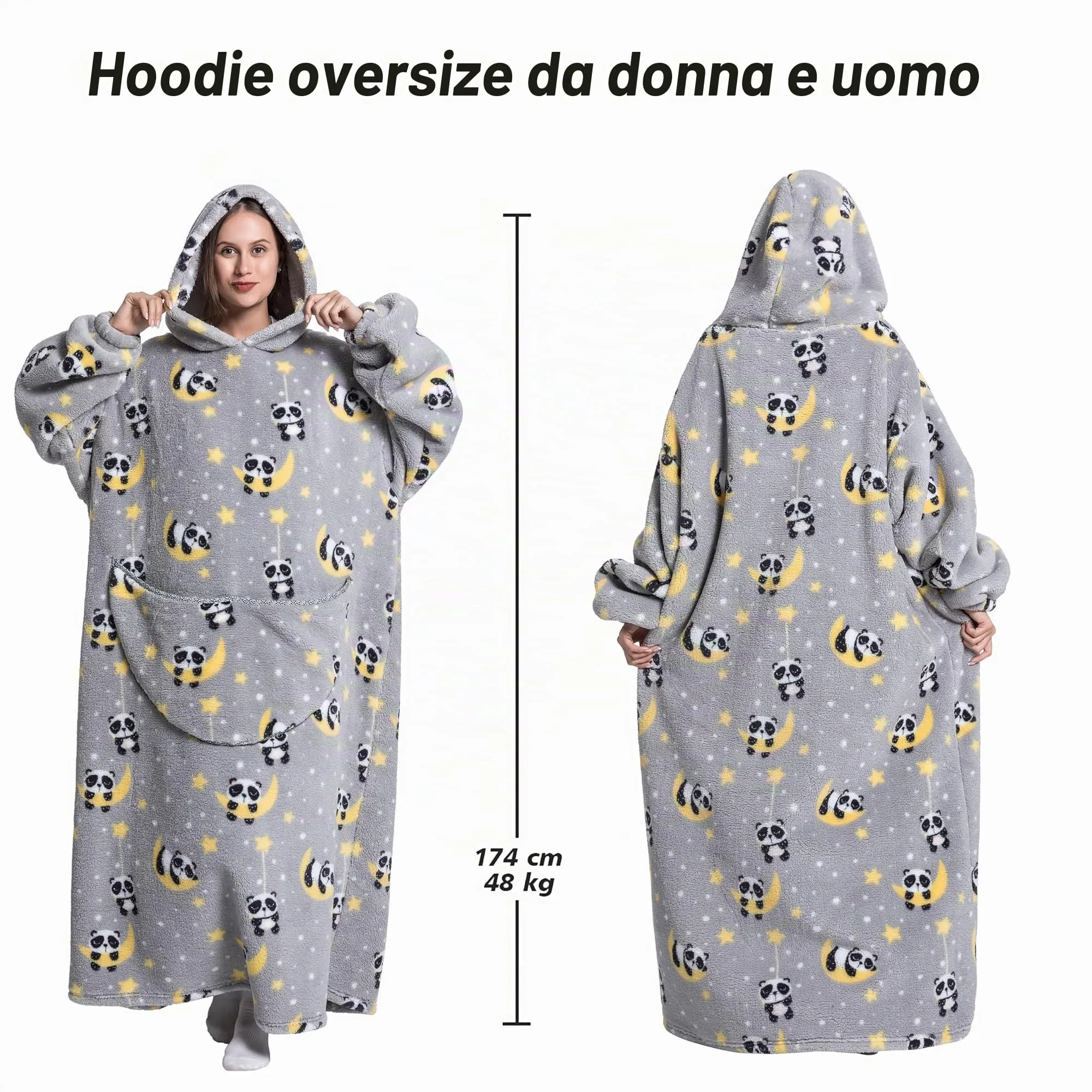 Yzehomijia Coperta portatile con cappuccio, per donne e adulti, coperta con maniche, morbida e calda da indossare come regalo per fidanzata, mamma o mamma koala (Panda2) - immagine 4