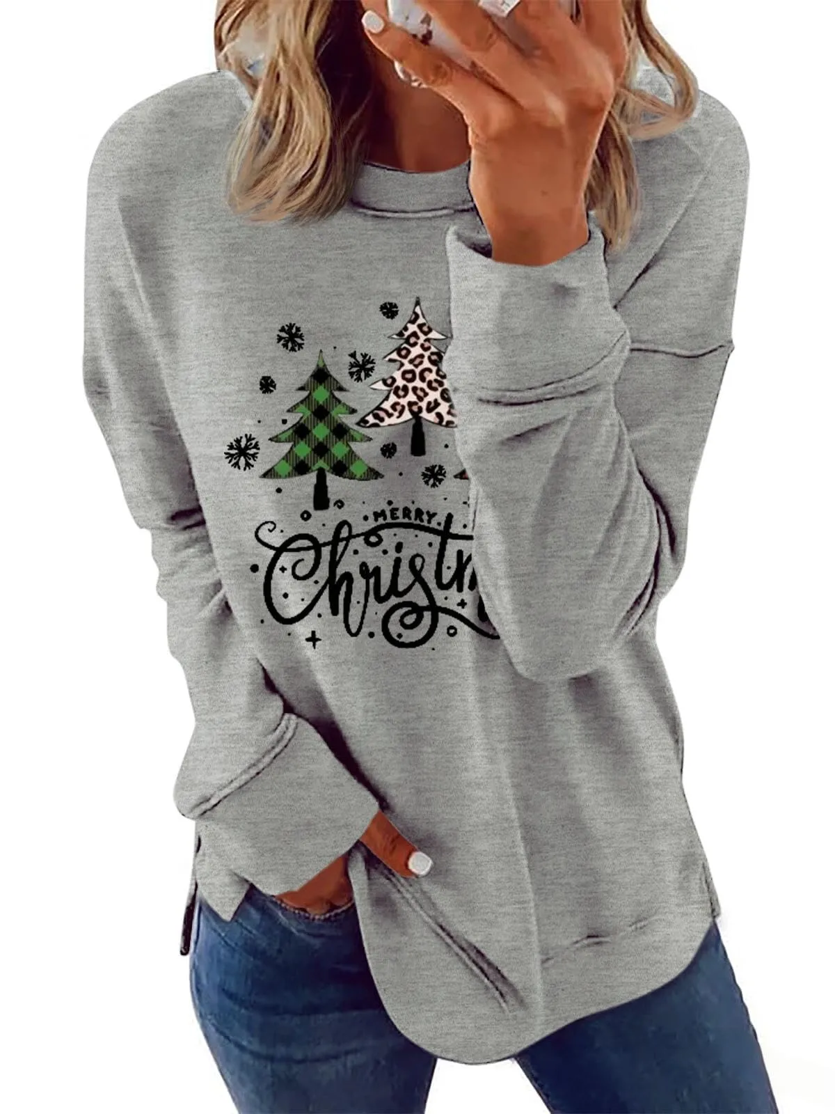 Cicy Bell Maglione Donna Natale Sweatshirt Girocollo Manica Lunga Casual Maglione Natalizio Top, grigio., M - immagine 1