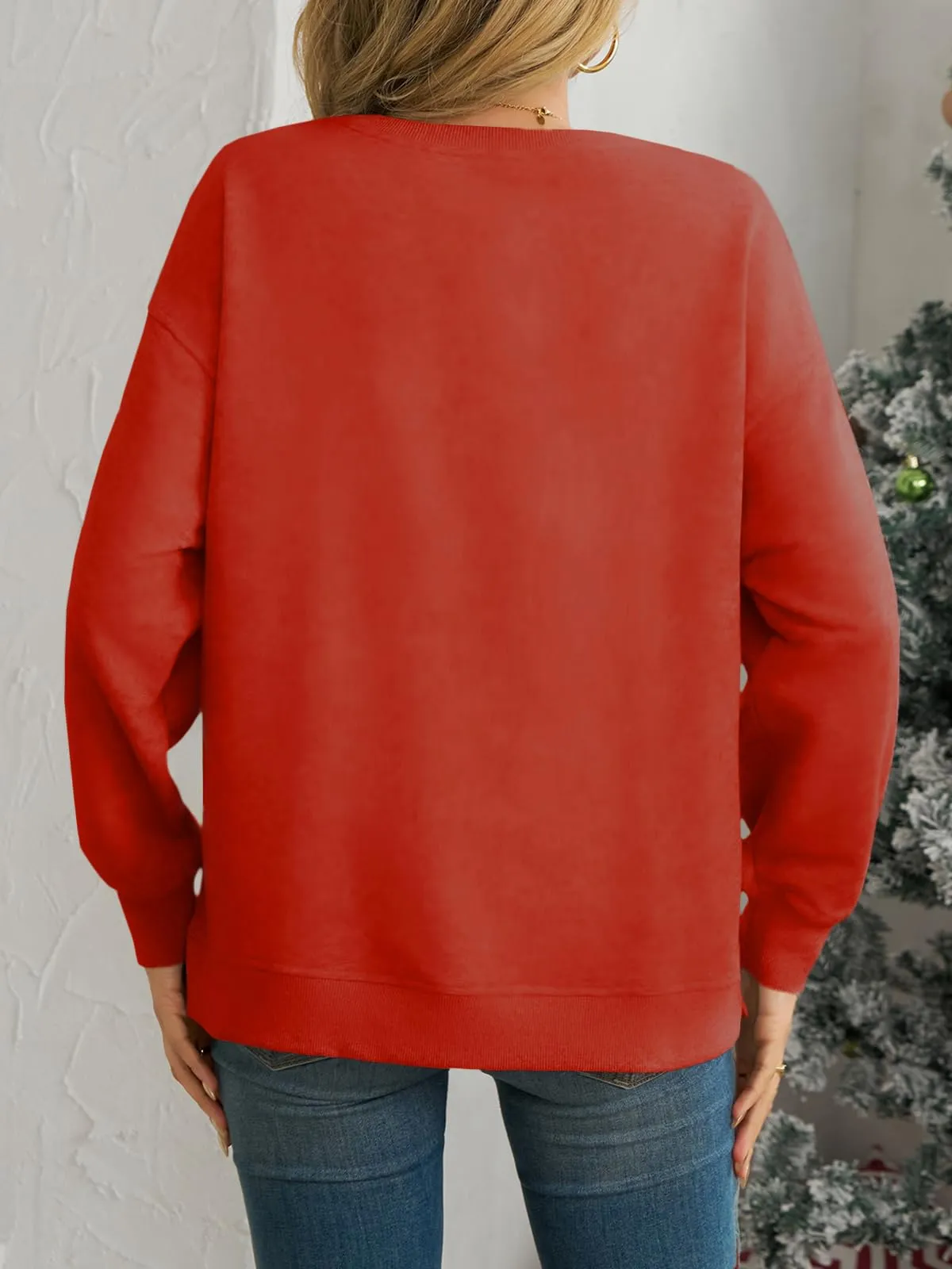 Cicy Bell Maglione Donna Natale Sweatshirt Girocollo Manica Lunga Casual Maglione Natalizio Top, Colore: rosso, XL - immagine 5