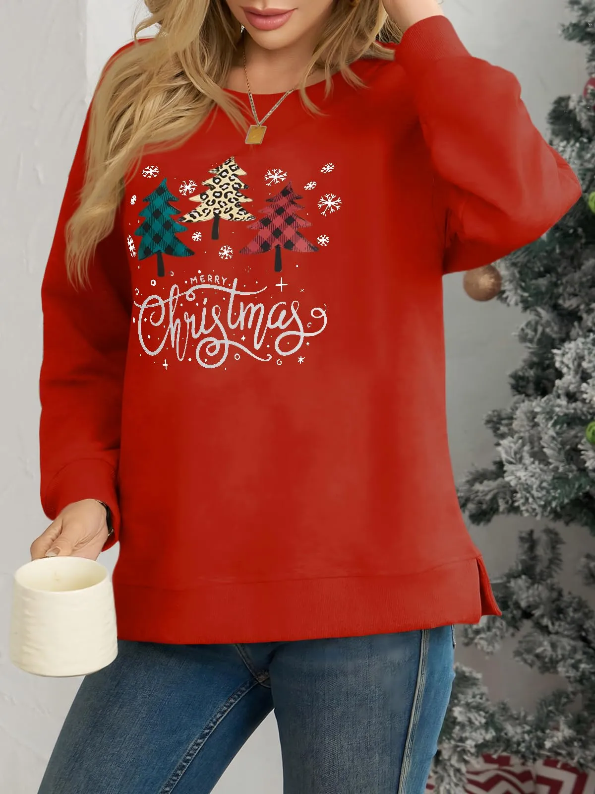 Cicy Bell Maglione da Donna a Maniche Lunghe Sweatshirt Elegante Basic a Maniche Lunghe Girocollo Pullover Casual Top, Colore: rosso, M - immagine 4