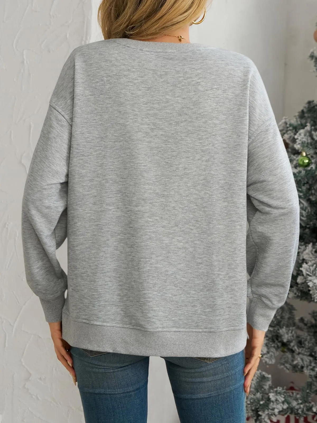Cicy Bell Felpa da donna a maniche lunghe, casual, maglione natalizio, grigio., S - immagine 5