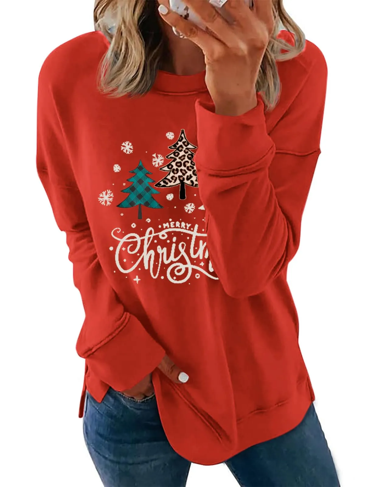 Cicy Bell Felpa da donna a maniche lunghe, casual, maglione natalizio, Colore: rosso, XXL - immagine 1