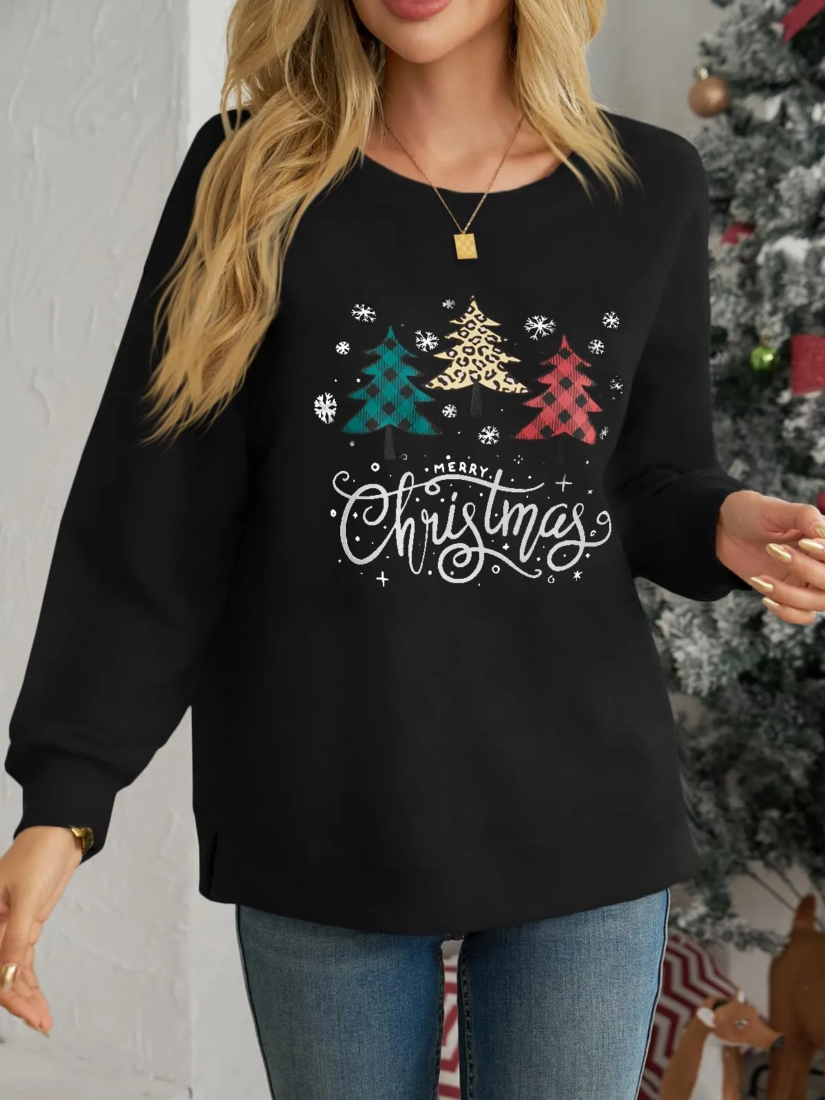 Cicy Bell Felpa da donna a maniche lunghe, elegante, basic, a maniche lunghe, girocollo, stile casual, Nero , XXL - immagine 2
