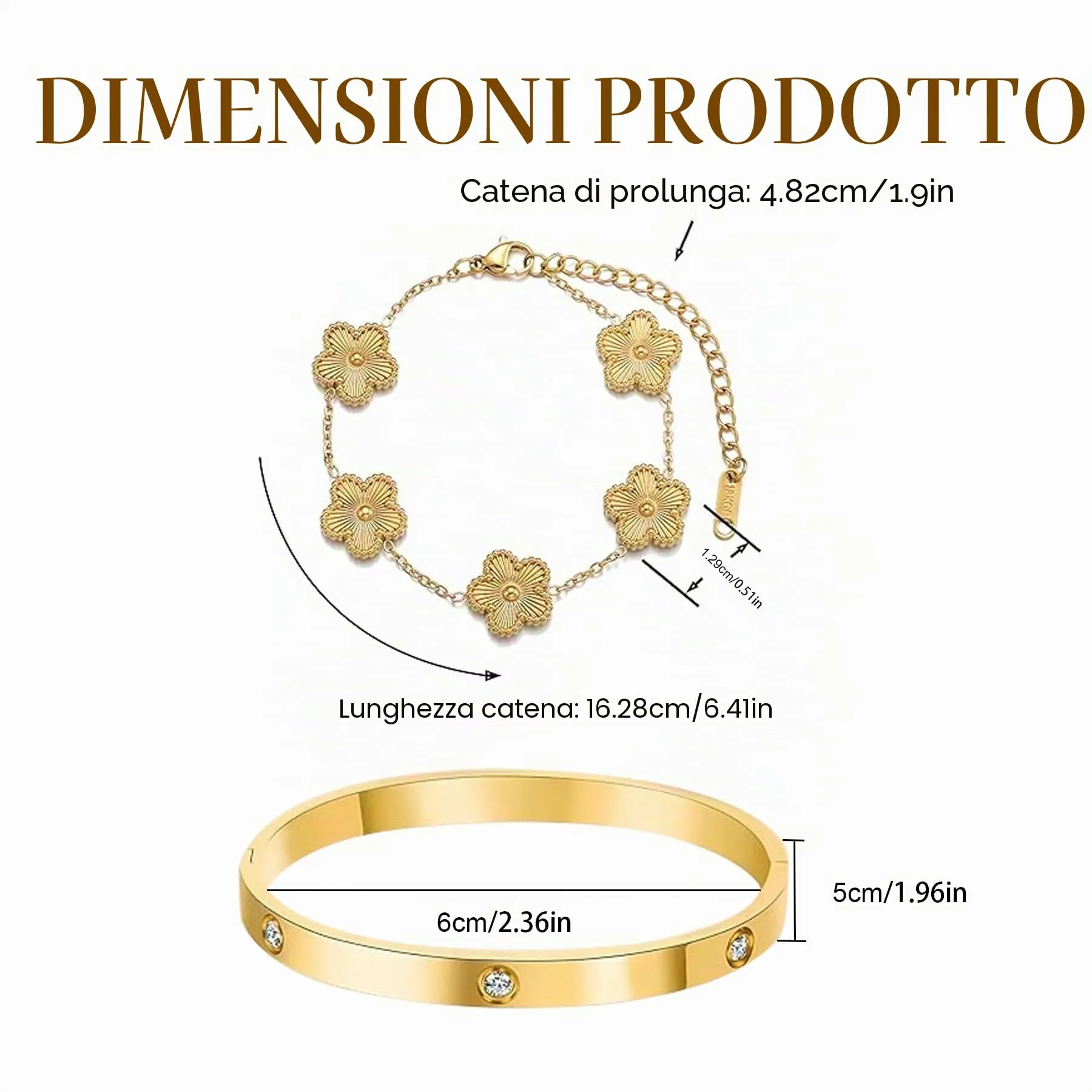LIUYIDM Bracciale Donna Gioielli con Quadrifoglio Dorato Four Leaf Clover Bracelet Accessori Eleganti Gioielli Quadrifoglio Donna Vita Quotidiana, Regali di Compleanno con Portafortuna (Laser Gold) - immagine 2