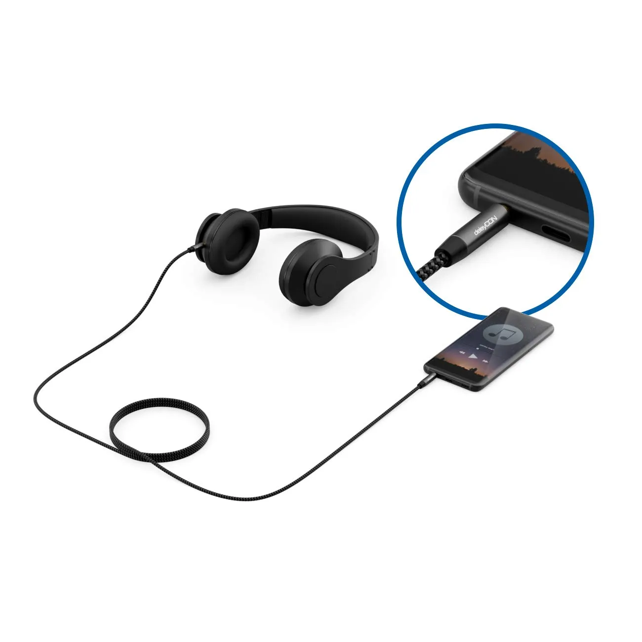 deleyCON 7,5m Cavo Audio AUX Stereo Jack 3,5 mm in Nylon - Connettori in Metallo - per Smartphone, Tablet, Cuffie, Hi-Fi, Ricevitore - Nero - immagine 6