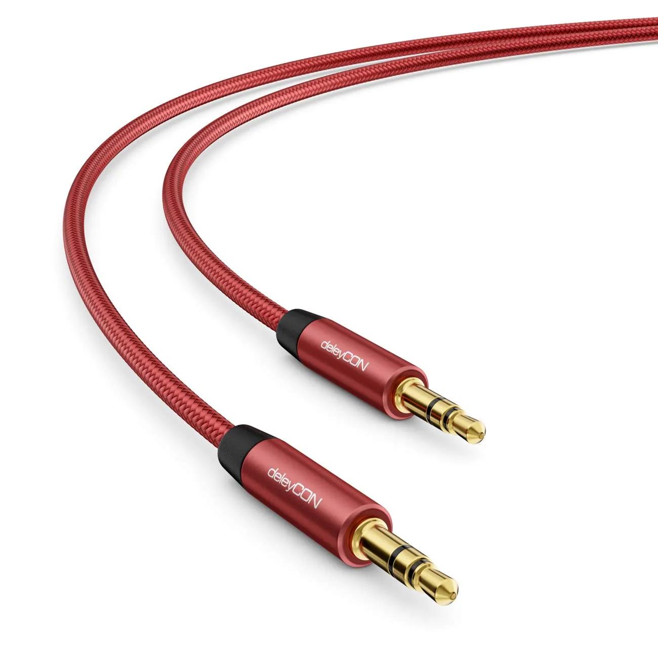 deleyCON 10m Cavo Audio AUX Stereo Jack 3,5 mm in Nylon - Connettori in Metallo - per Smartphone, Tablet, Cuffie, Hi-Fi, Ricevitore - Rosso/Rosa - immagine 2