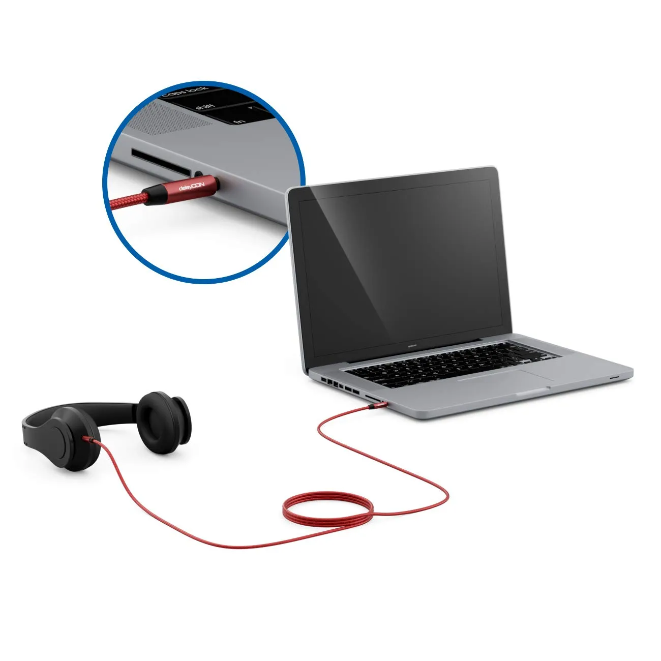 deleyCON 10m Cavo Audio AUX Stereo Jack 3,5 mm in Nylon - Connettori in Metallo - per Smartphone, Tablet, Cuffie, Hi-Fi, Ricevitore - Rosso/Rosa - immagine 5