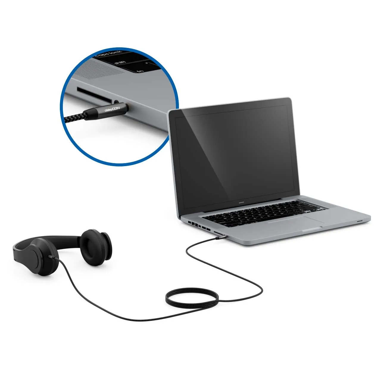 deleyCON 3,0m Cavo Audio AUX Stereo Jack 3,5 mm in Nylon - Connettori in Metallo - per Smartphone, Tablet, Cuffie, Hi-Fi, Ricevitore - Nero - immagine 5