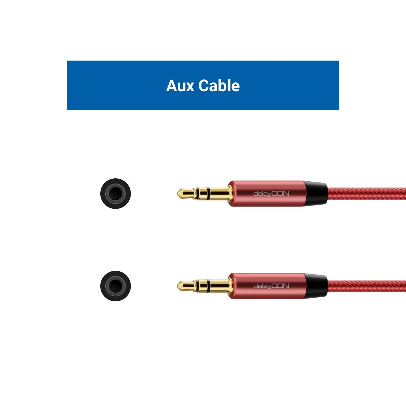 deleyCON 7,5m Cavo Audio AUX Stereo Jack 3,5 mm in Nylon - Connettori in Metallo - per Smartphone, Tablet, Cuffie, Hi-Fi, Ricevitore - Rosso/Rosa - immagine 4