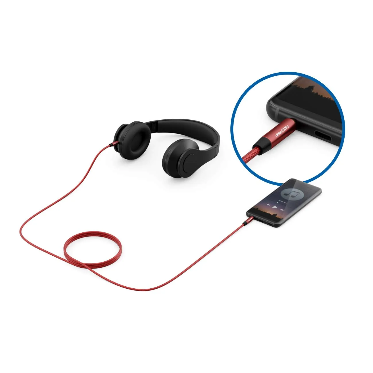 deleyCON 7,5m Cavo Audio AUX Stereo Jack 3,5 mm in Nylon - Connettori in Metallo - per Smartphone, Tablet, Cuffie, Hi-Fi, Ricevitore - Rosso/Rosa - immagine 6