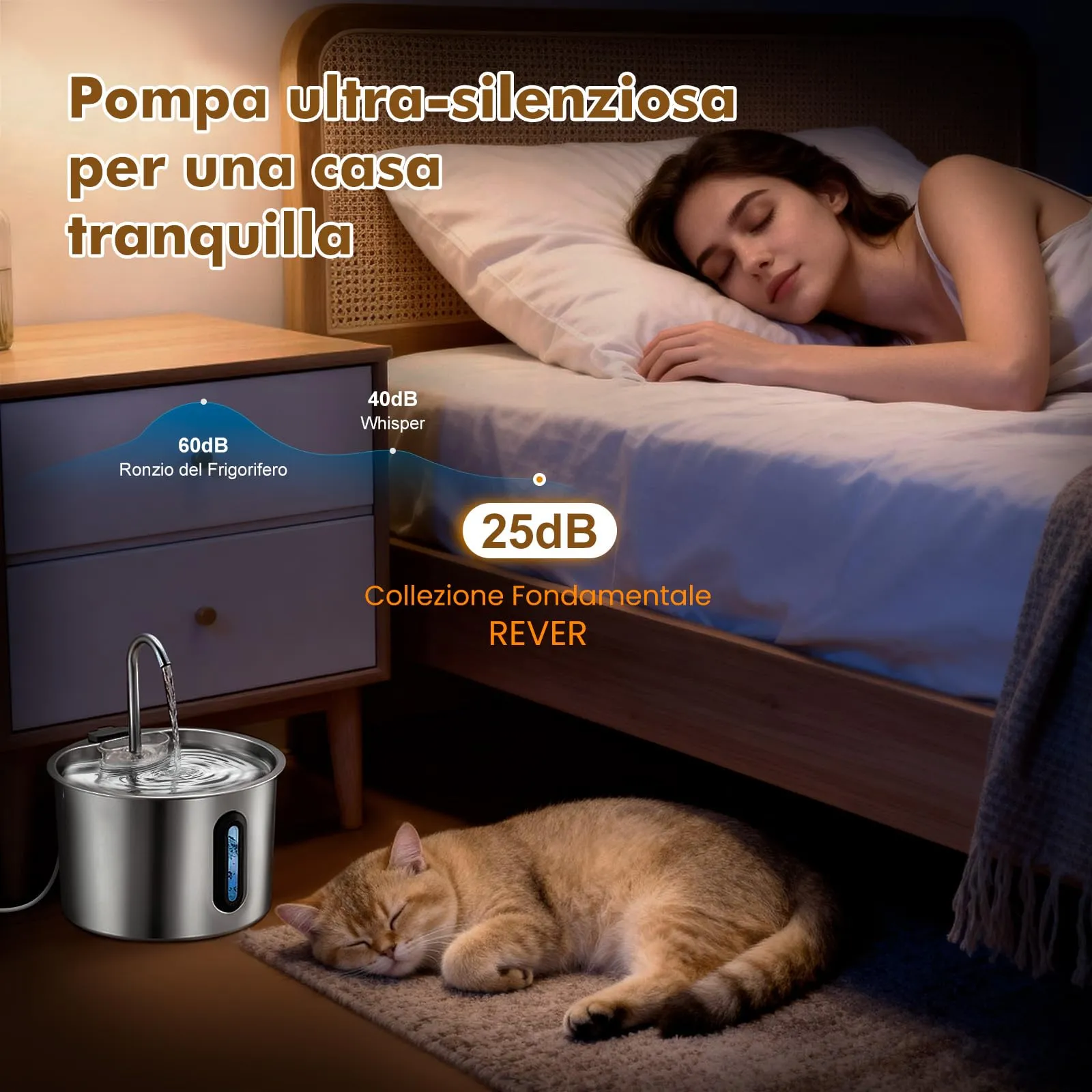 REVER Fontanella per Gatti in Acciaio, Inox 2,2 L Fontana Automatica - immagine 5