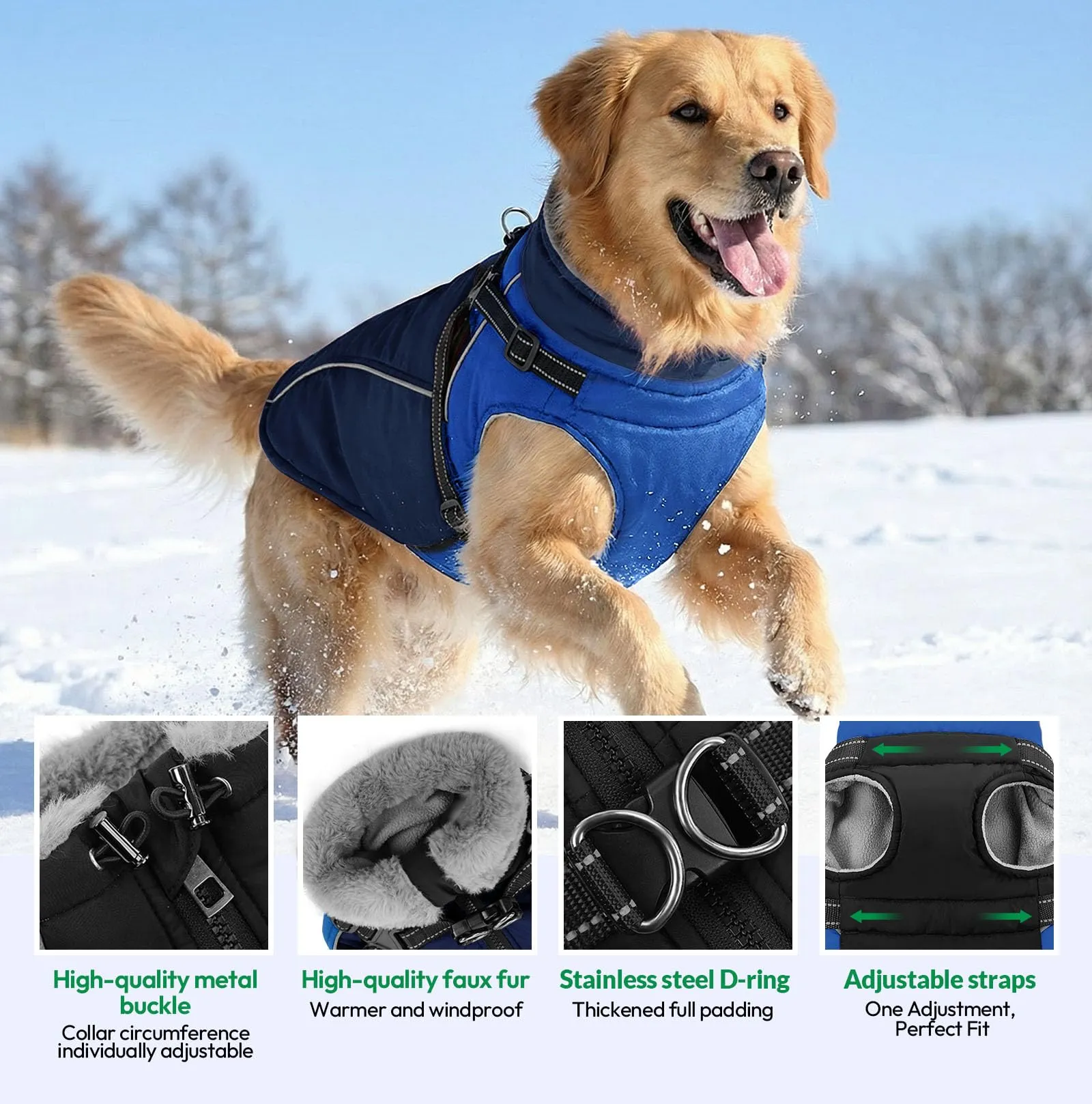KONVINIT Giubbotto per Cani di Taglia Grande con Pettorina - Cappotto Invernale Impermeabile, Zip e Riflettenti - immagine 3