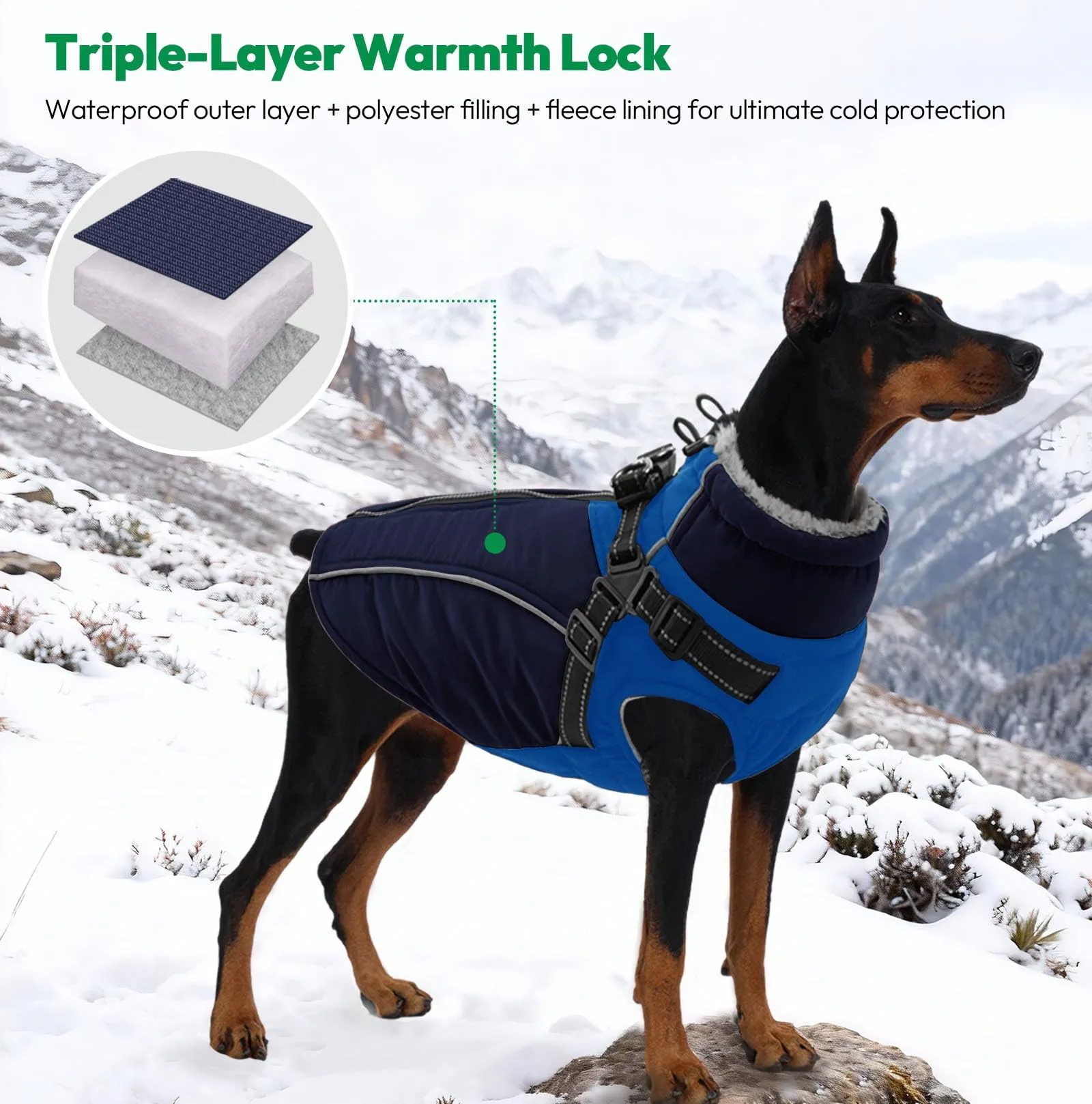 KONVINIT Giubbotto per Cani di Taglia Grande con Pettorina - Cappotto Invernale Impermeabile, Zip e Riflettenti - immagine 6