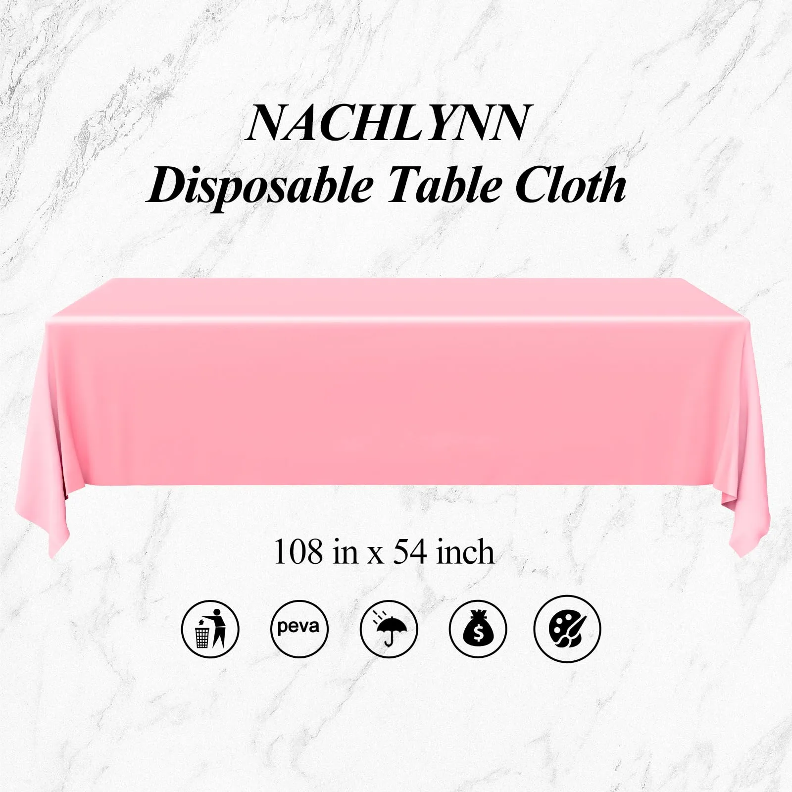 Nachlynn 3 pezzi Tovaglia usa e getta 137 x 274 cm Rosa Rettangolare Copertura per tavolo Impermeabile per giardino ideale per festival, feste, matrimoni, feste di nozze, compleanni, decorazioni - immagine 2