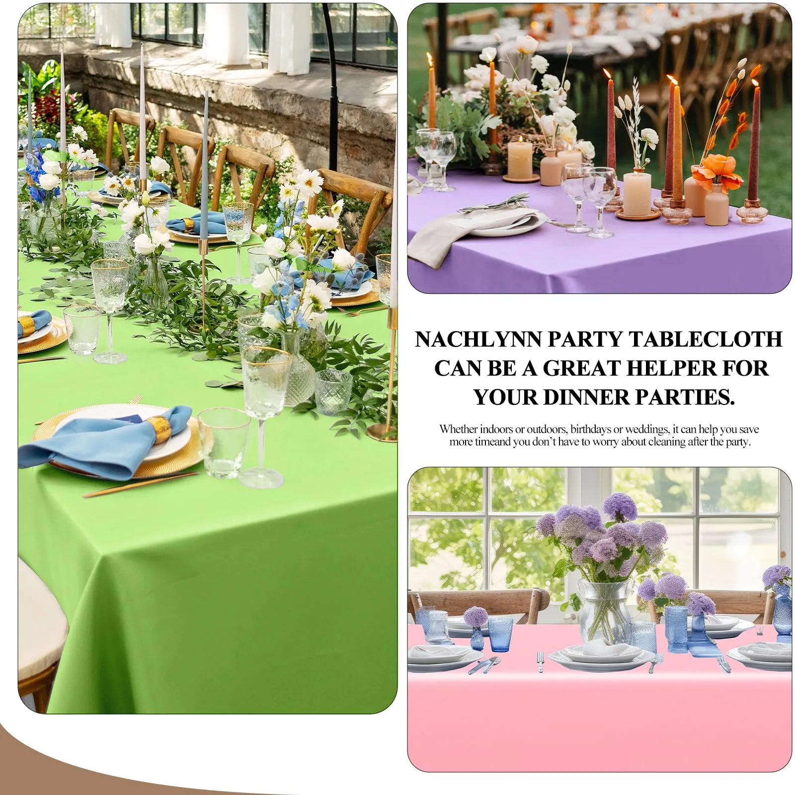 Nachlynn 3 pezzi Tovaglia usa e getta 137 x 274 cm Rosa Rettangolare Copertura per tavolo Impermeabile per giardino ideale per festival, feste, matrimoni, feste di nozze, compleanni, decorazioni - immagine 5