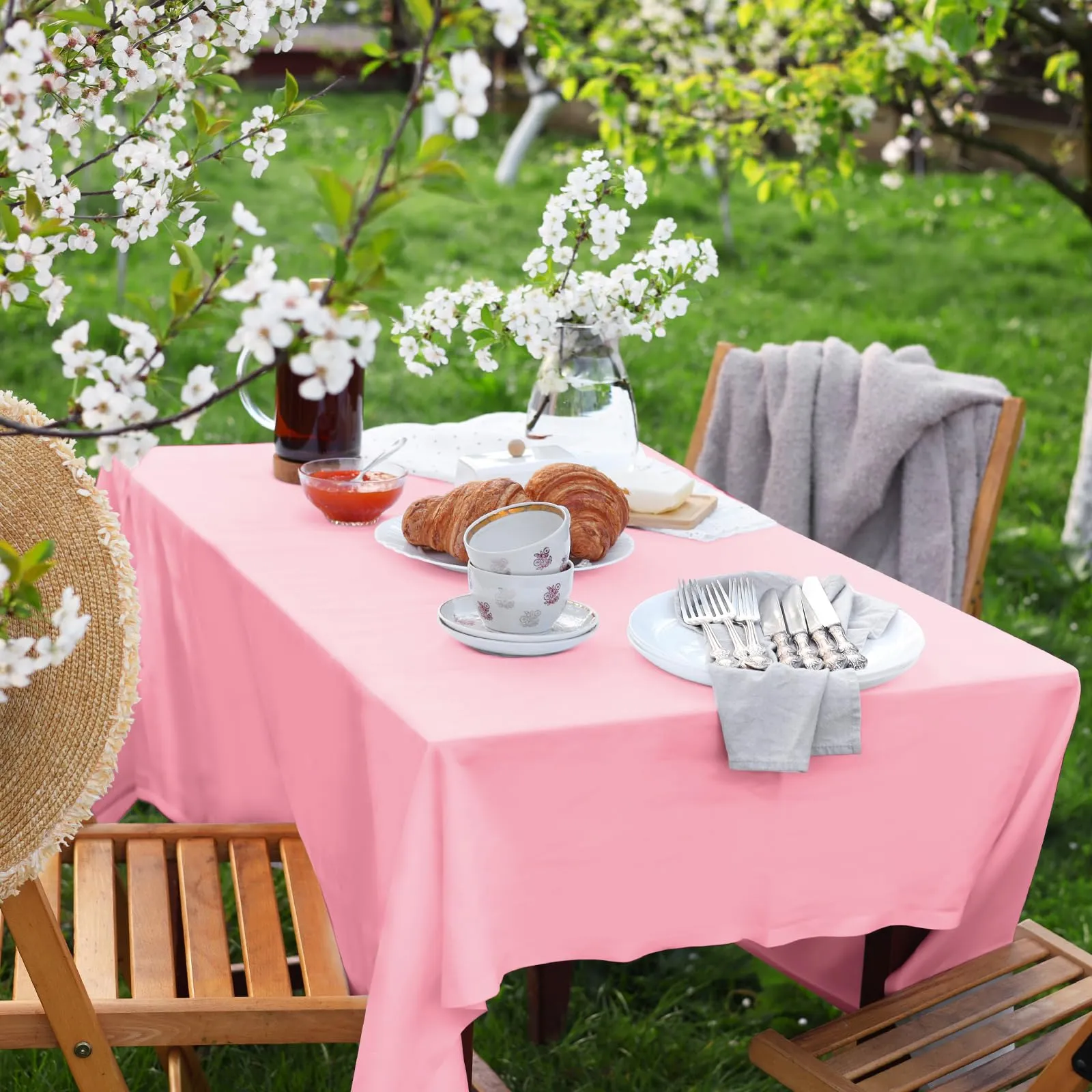 Nachlynn 3 pezzi Tovaglia usa e getta 137 x 274 cm Rosa Rettangolare Copertura per tavolo Impermeabile per giardino ideale per festival, feste, matrimoni, feste di nozze, compleanni, decorazioni - immagine 6