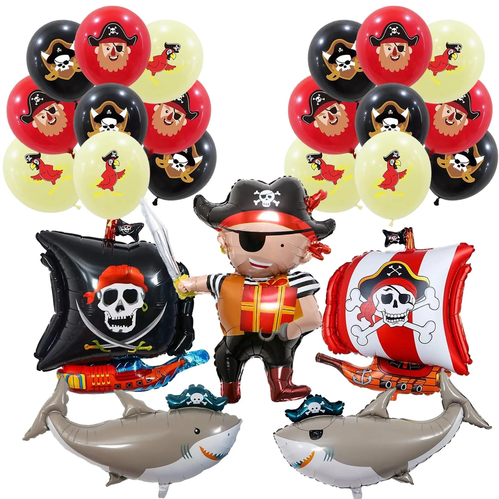 23 Pezzi Palloncini Pirati Compleanno, Palloncino Squali - immagine 1
