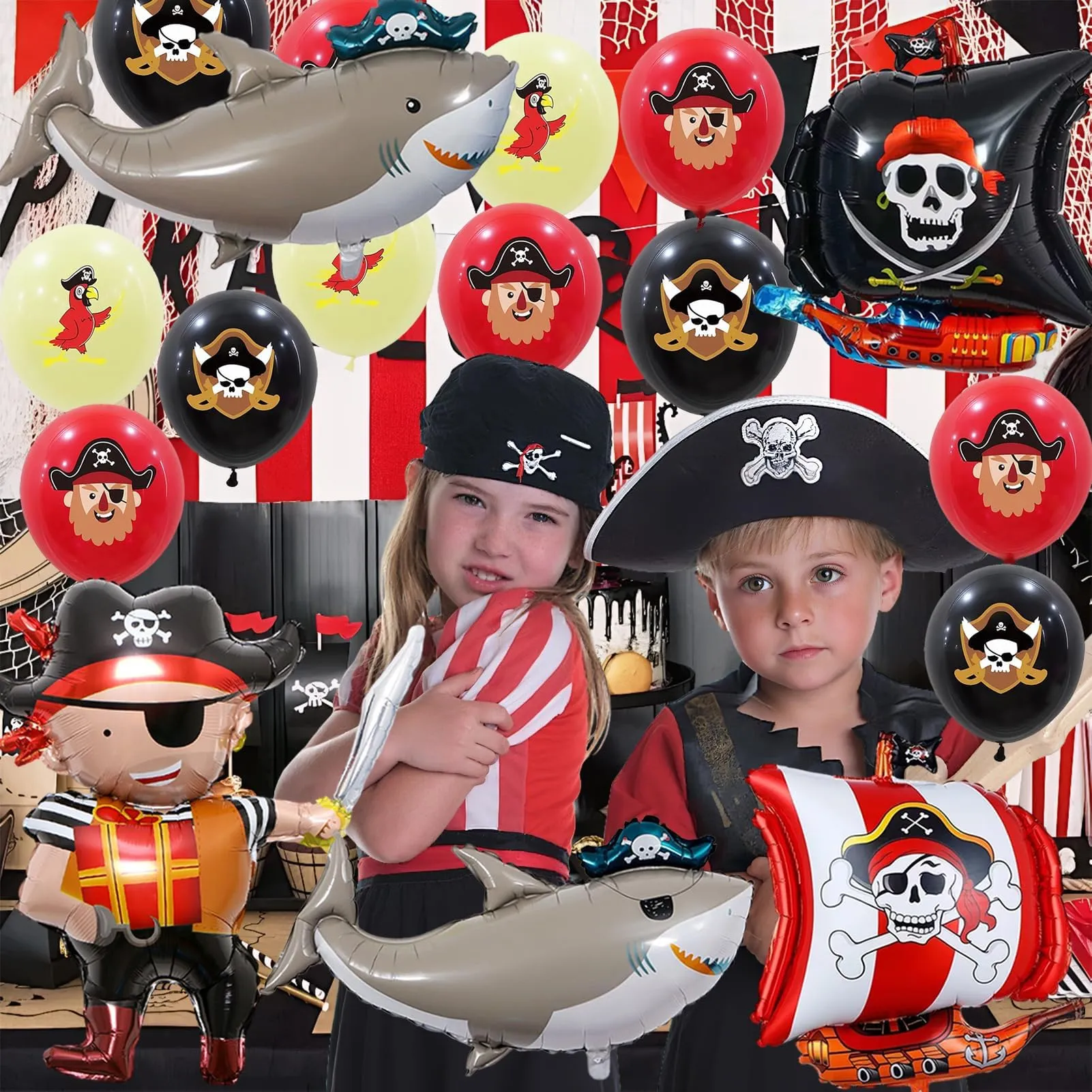 23 Pezzi Palloncini Pirati Compleanno, Palloncino Squali - immagine 4