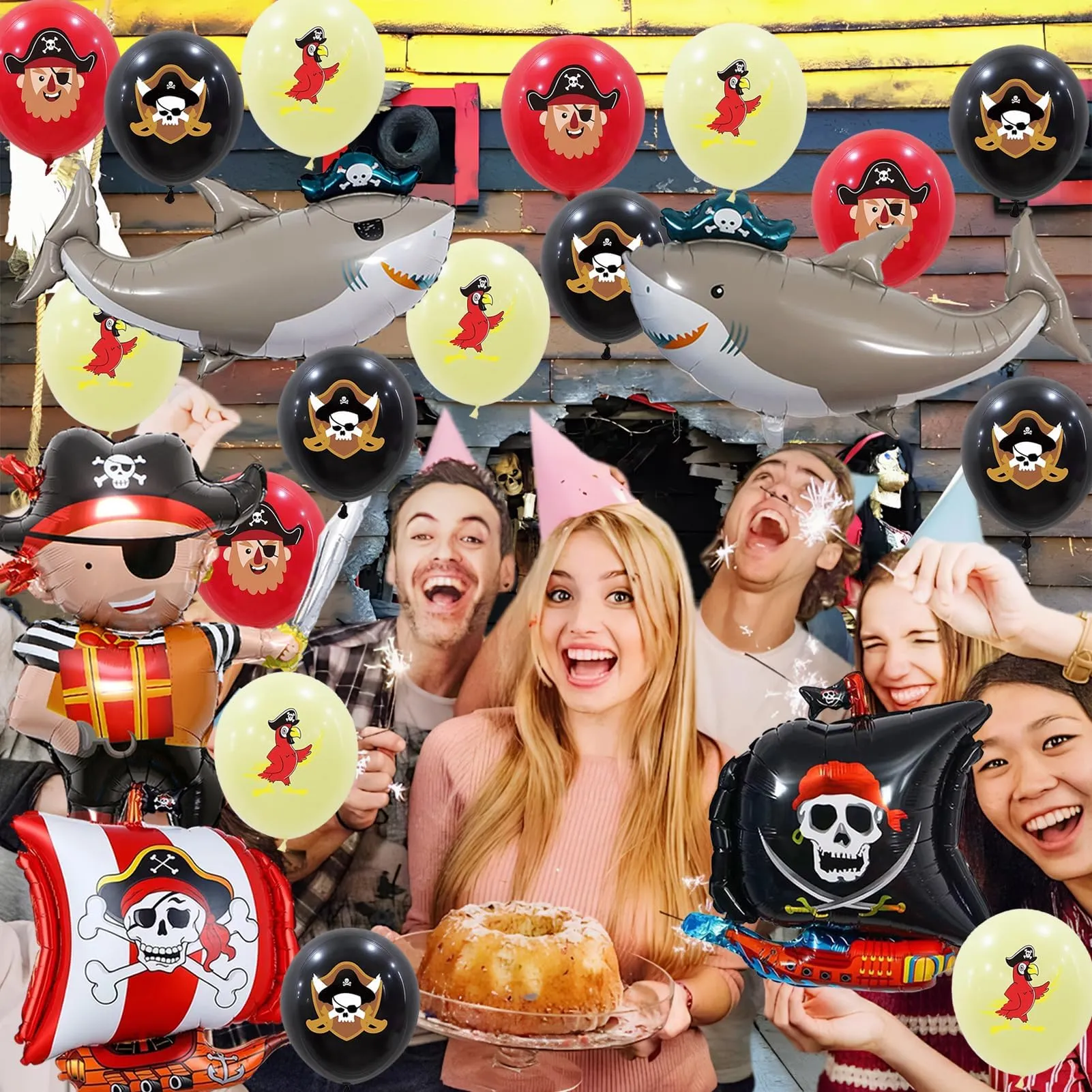 23 Pezzi Palloncini Pirati Compleanno, Palloncino Squali - immagine 5
