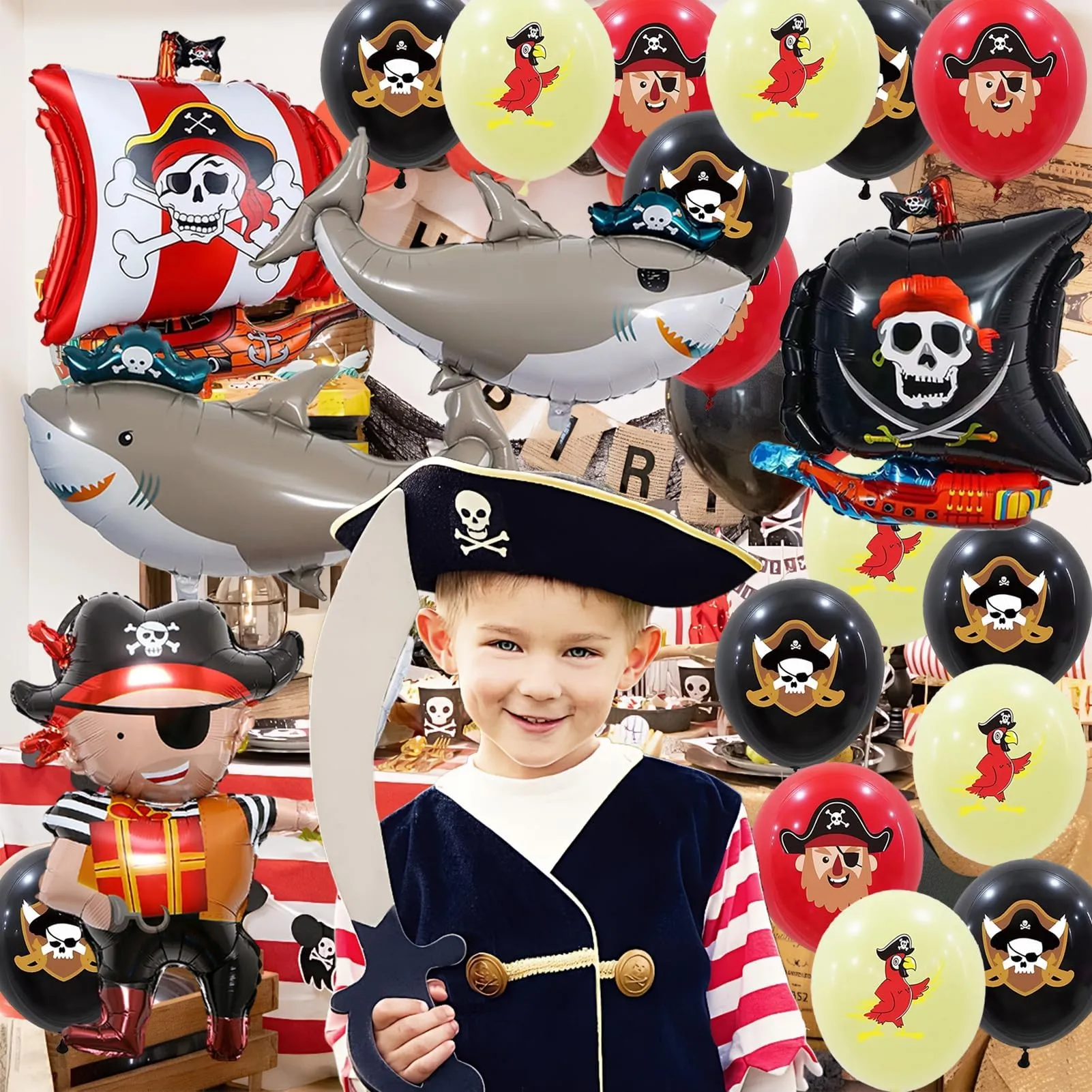 23 Pezzi Palloncini Pirati Compleanno, Palloncino Squali - immagine 6