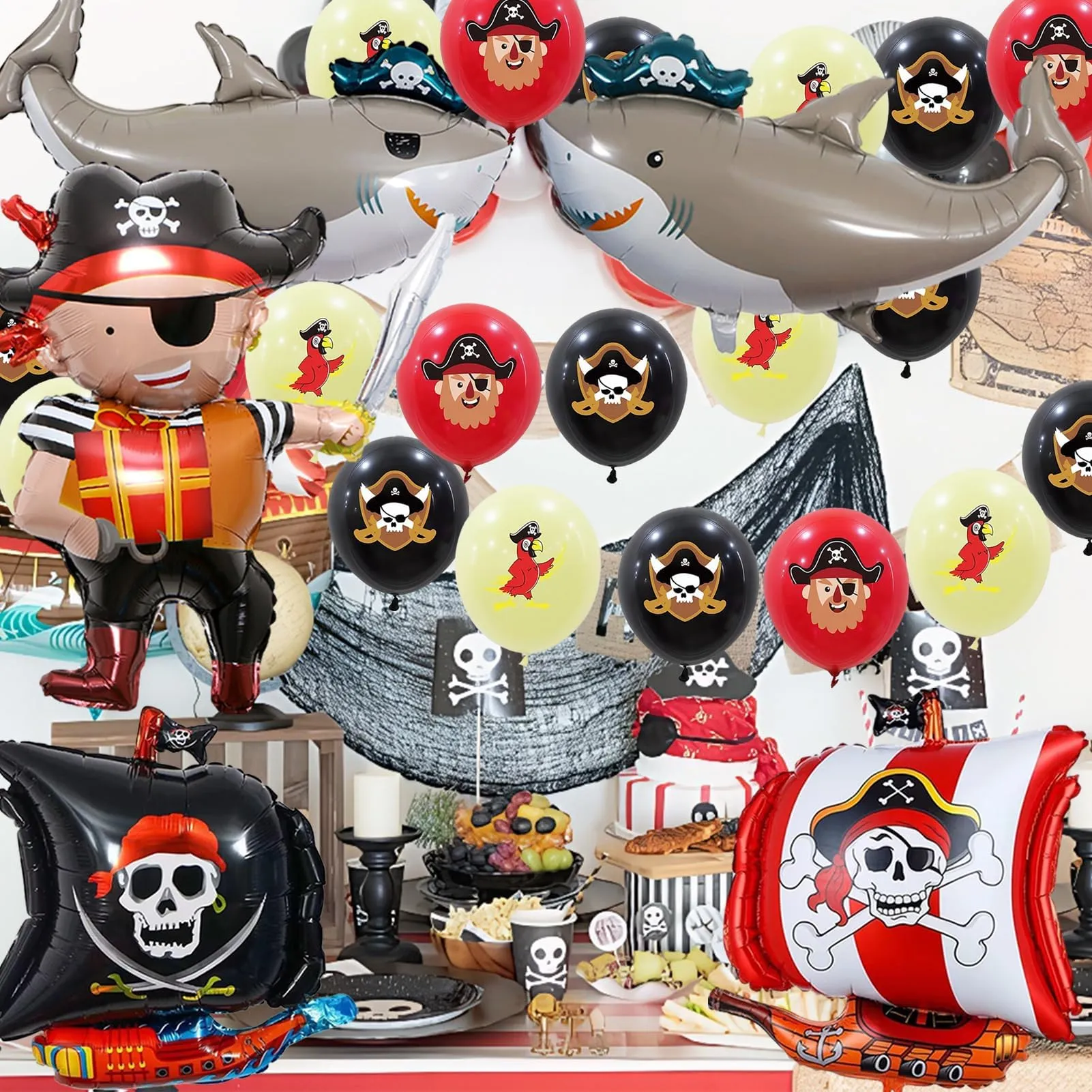 23 Pezzi Palloncini Pirati Compleanno, Palloncino Squali - immagine 7