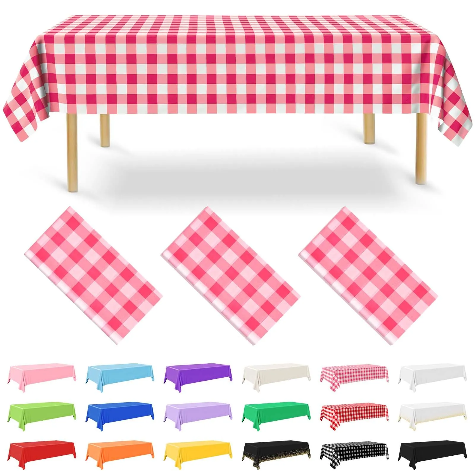 Nachlynn 3 pezzi Tovaglia usa e getta 137 x 274 cm Gingham Rosa Rettangolare Copertura da tavolo impermeabile per tavolo da giardino per festival, feste, matrimoni, feste di fidanzamento, compleanni - immagine 1