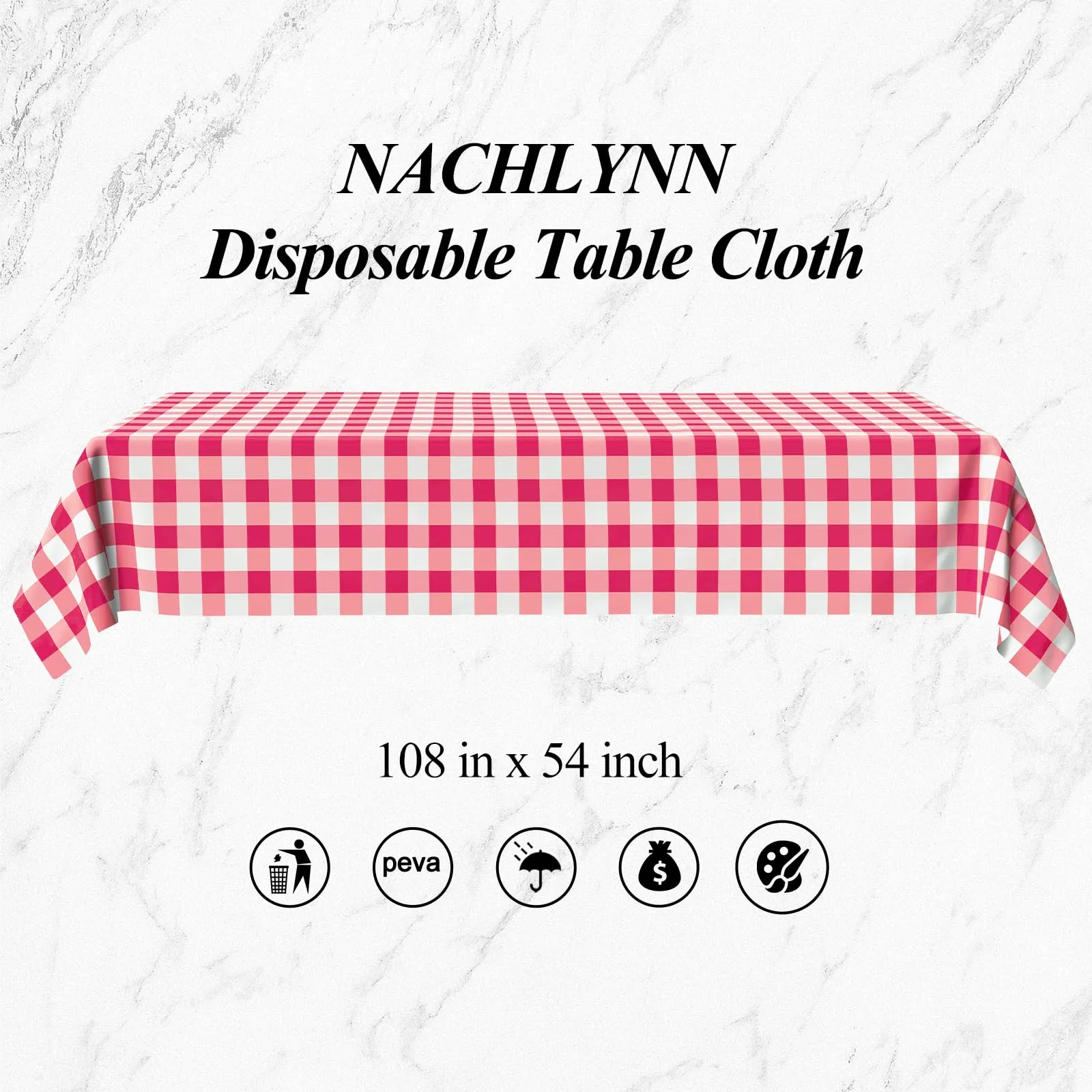 Nachlynn 3 pezzi Tovaglia usa e getta 137 x 274 cm Gingham Rosa Rettangolare Copertura da tavolo impermeabile per tavolo da giardino per festival, feste, matrimoni, feste di fidanzamento, compleanni - immagine 2
