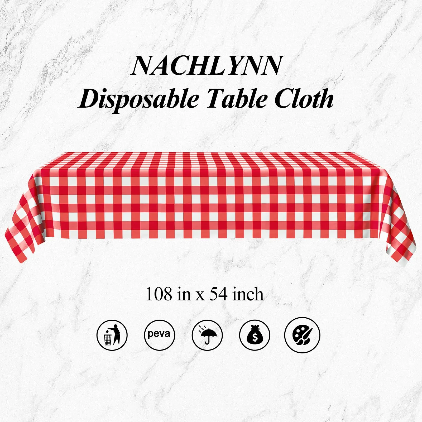 Nachlynn 3 pezzi Tovaglia usa e getta 137 x 274 cm Gingham Rosso Tovaglia rettangolare impermeabile per tavolo da giardino per festival, feste, matrimoni, feste di nozze, compleanni, decorazioni - immagine 2