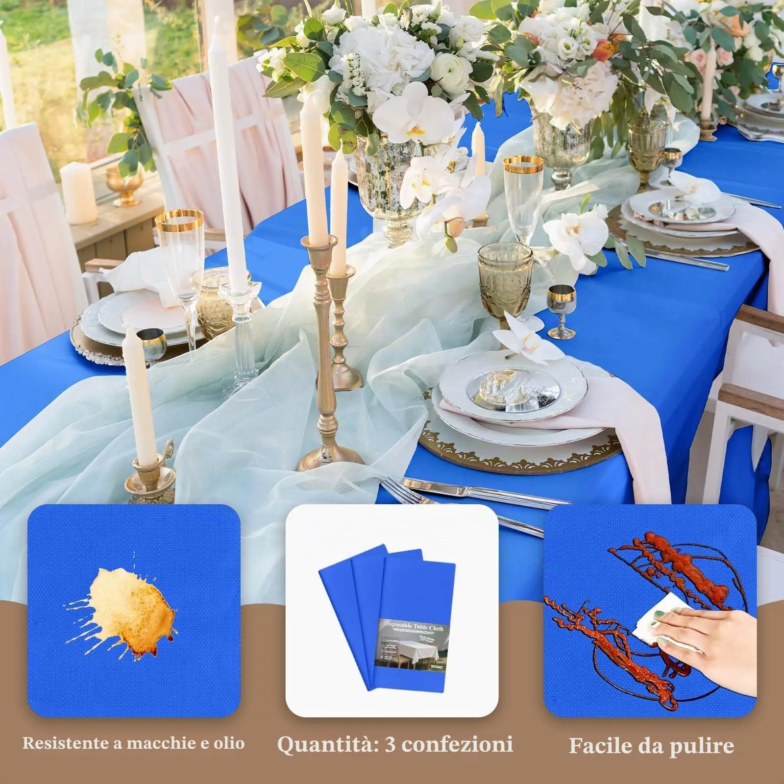 Nachlynn 3 pezzi Tovaglia usa e getta 137 x 274 cm Blu scuro Rettangolare Copertura da tavolo Impermeabile per giardino ideale per festival, feste, matrimoni, addii al nubilato, compleanni e - immagine 3