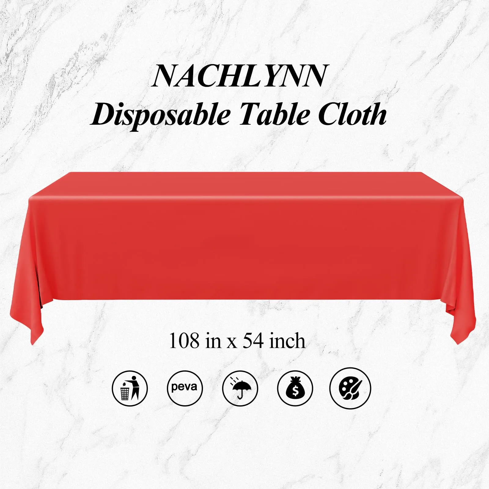Nachlynn 3 pezzi Tovaglia usa e getta 137 x 274 cm Rosso Rettangolare Copertura da tavolo impermeabile per tavolo da giardino per festival, feste, matrimoni, feste di nozze, compleanni, decorazioni - immagine 2