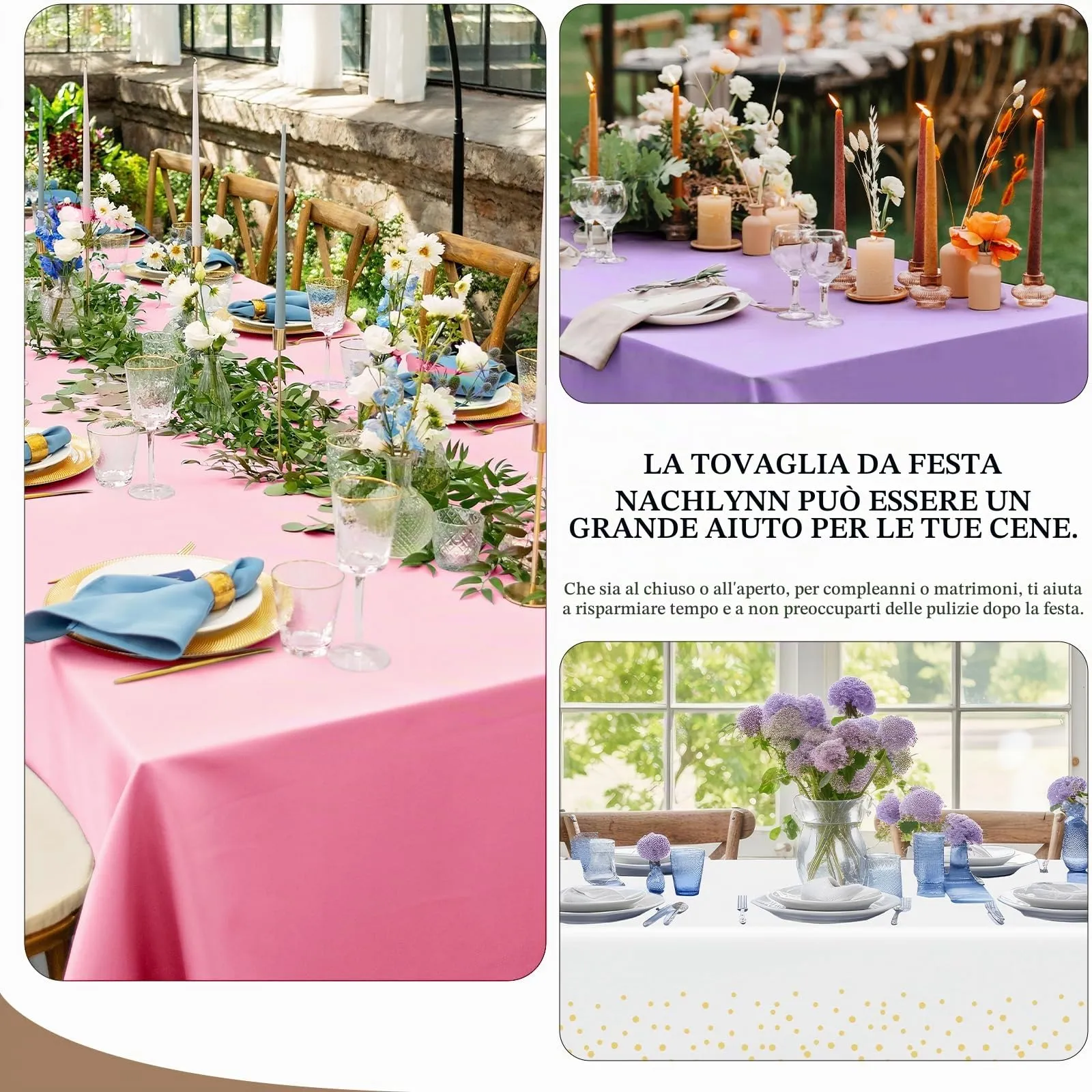 Nachlynn 3 pezzi Tovaglia usa e getta 137 x 274 cm Oro e bianco Rettangolare Copertura da tavolo Impermeabile Tovaglia per giardino per festival, feste, matrimoni, addio al nubilato, compleanno - immagine 5