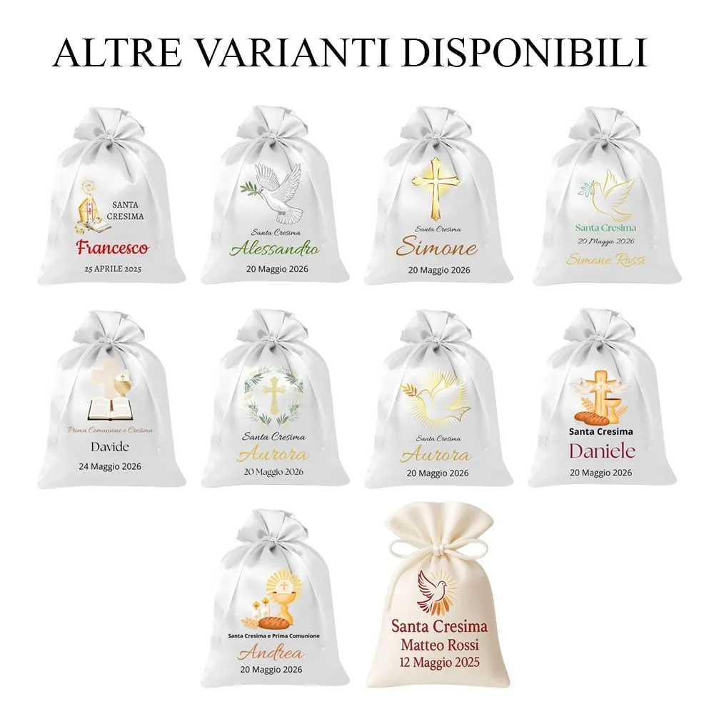 Cormar Sacchetti Bomboniere Cresima Personalizzati – Set 12 Pezzi, 9x12 cm, Colore Bianco con Ricamo Elegante (EUCARESTIA) - immagine 4