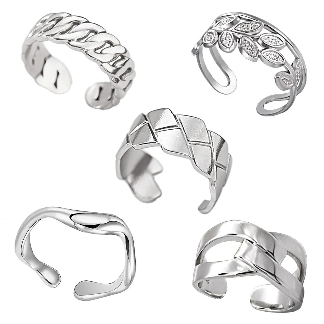 JYNXOR 5 Pcs Anelli Acciaio Inossidabile Donna Anello Da Donna Regolabile Anello Vintage Retrò Anello Impilabile Set Di Anelli Da Donna Anelli Aperti Semplici Impilabili Anelli Regolabili Per Nocche - immagine 1