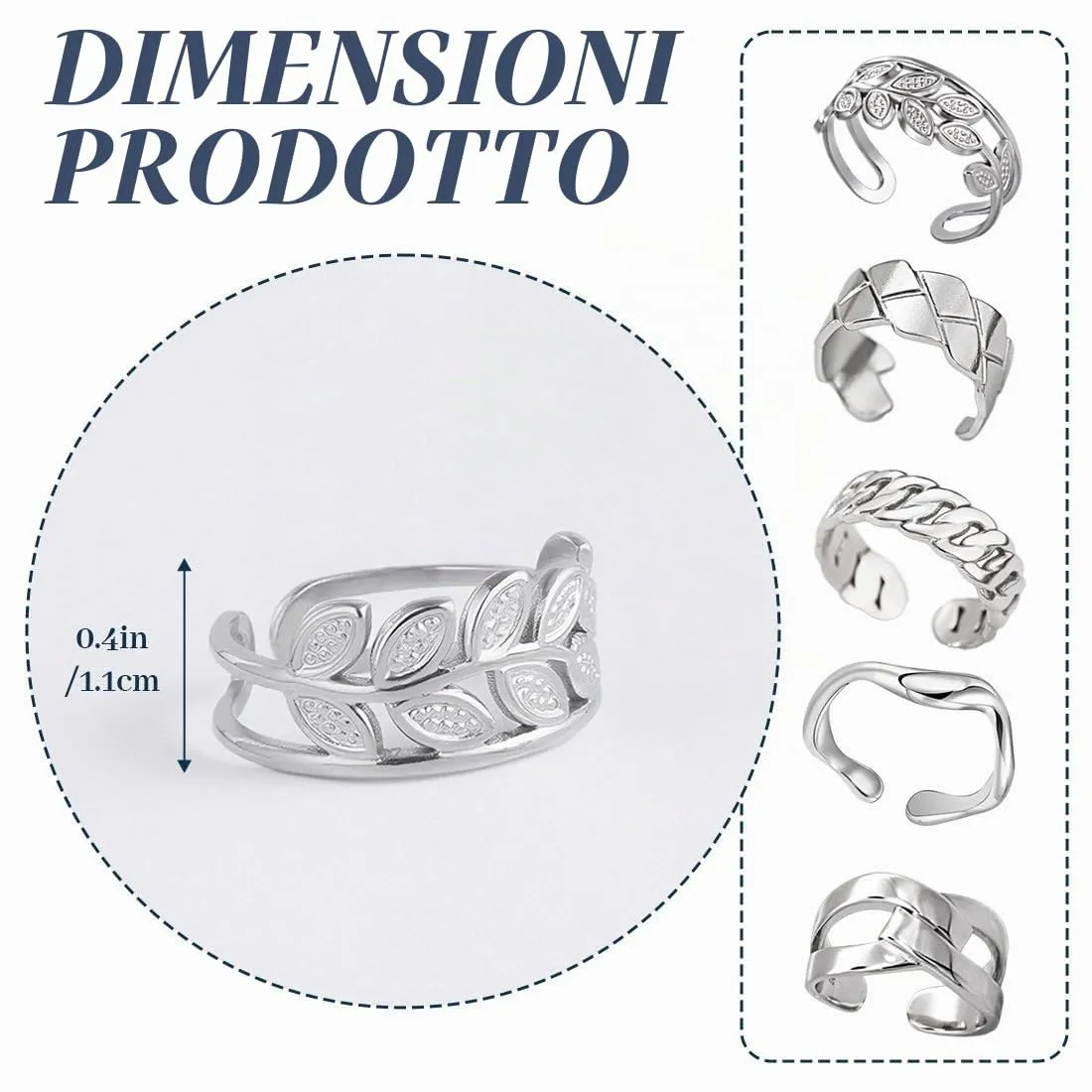 JYNXOR 5 Pcs Anelli Acciaio Inossidabile Donna Anello Da Donna Regolabile Anello Vintage Retrò Anello Impilabile Set Di Anelli Da Donna Anelli Aperti Semplici Impilabili Anelli Regolabili Per Nocche - immagine 2
