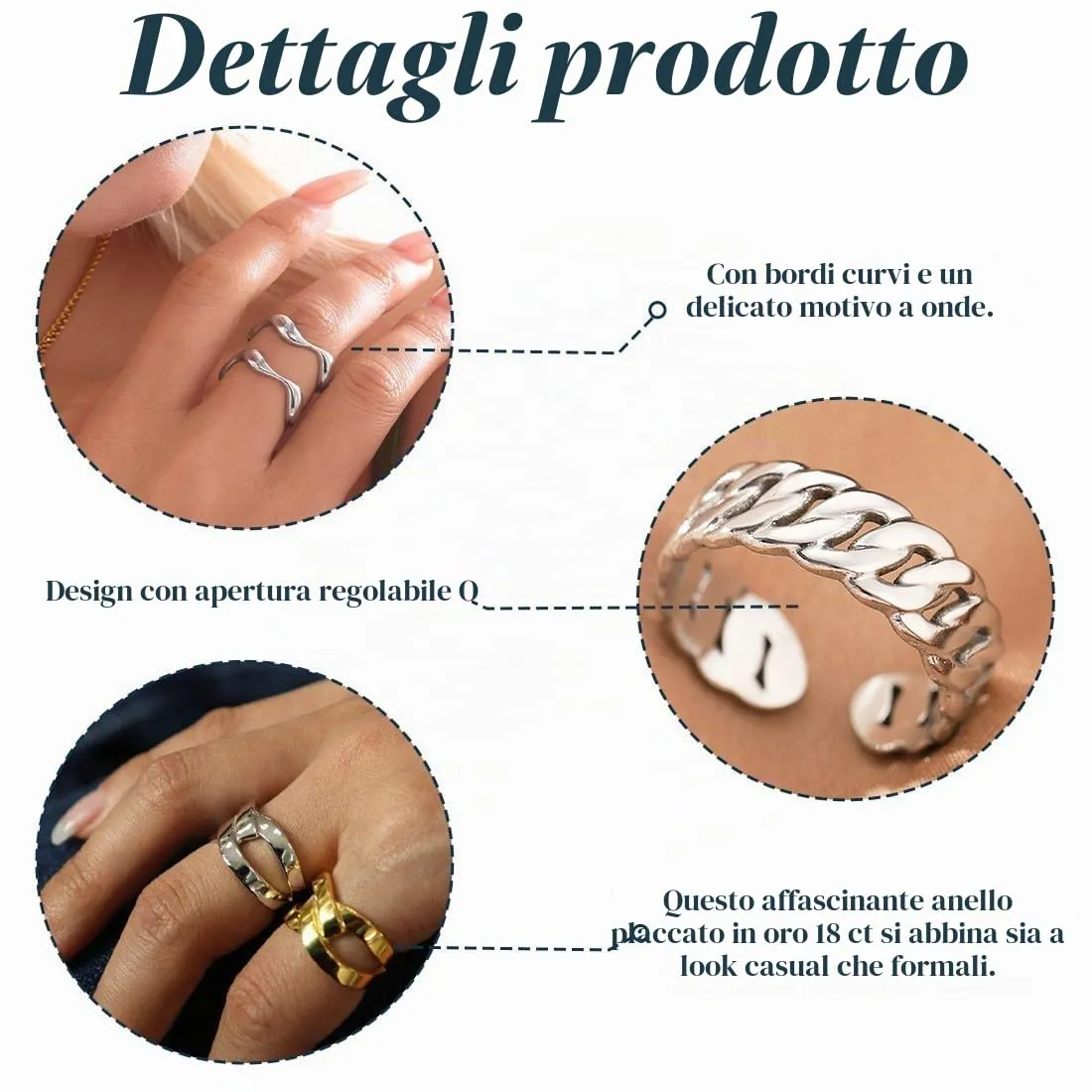 JYNXOR 5 Pcs Anelli Acciaio Inossidabile Donna Anello Da Donna Regolabile Anello Vintage Retrò Anello Impilabile Set Di Anelli Da Donna Anelli Aperti Semplici Impilabili Anelli Regolabili Per Nocche - immagine 3