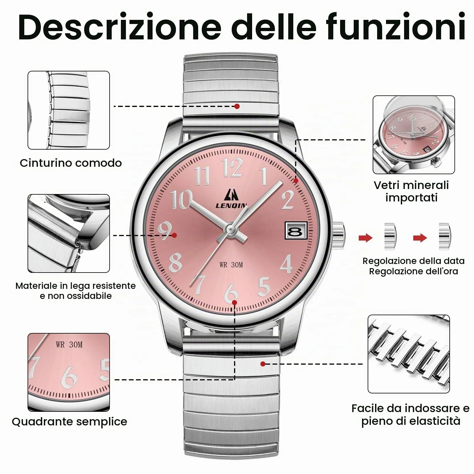 LN LENQIN Orologio Donna Acciaio Inossidabile Analogico Quarzo 3ATM - immagine 6