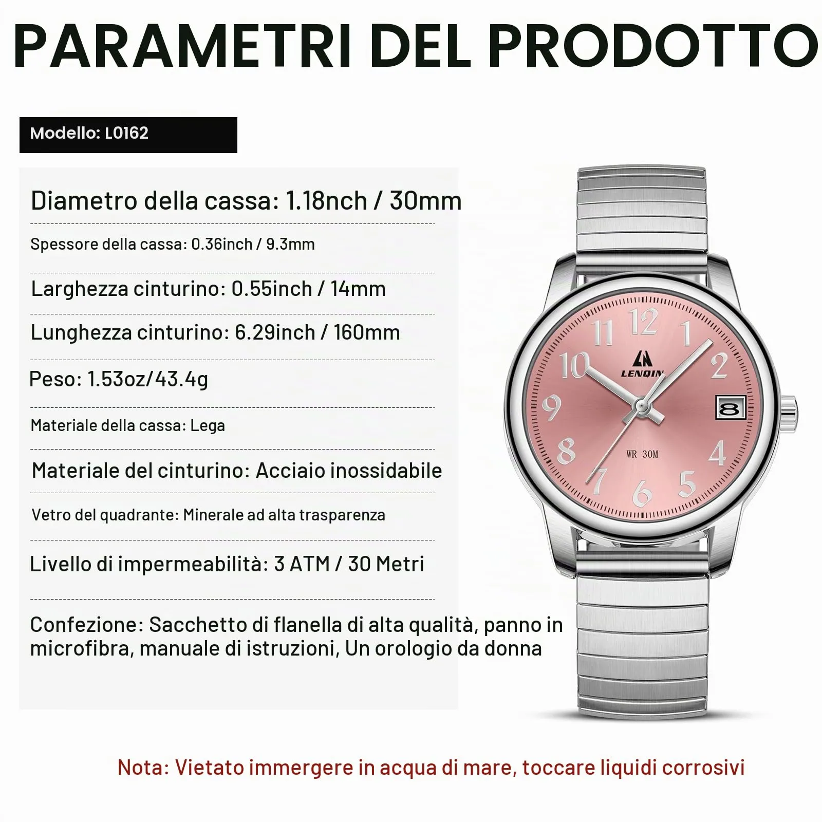 LN LENQIN Orologio Donna Acciaio Inossidabile Analogico Quarzo 3ATM - immagine 7