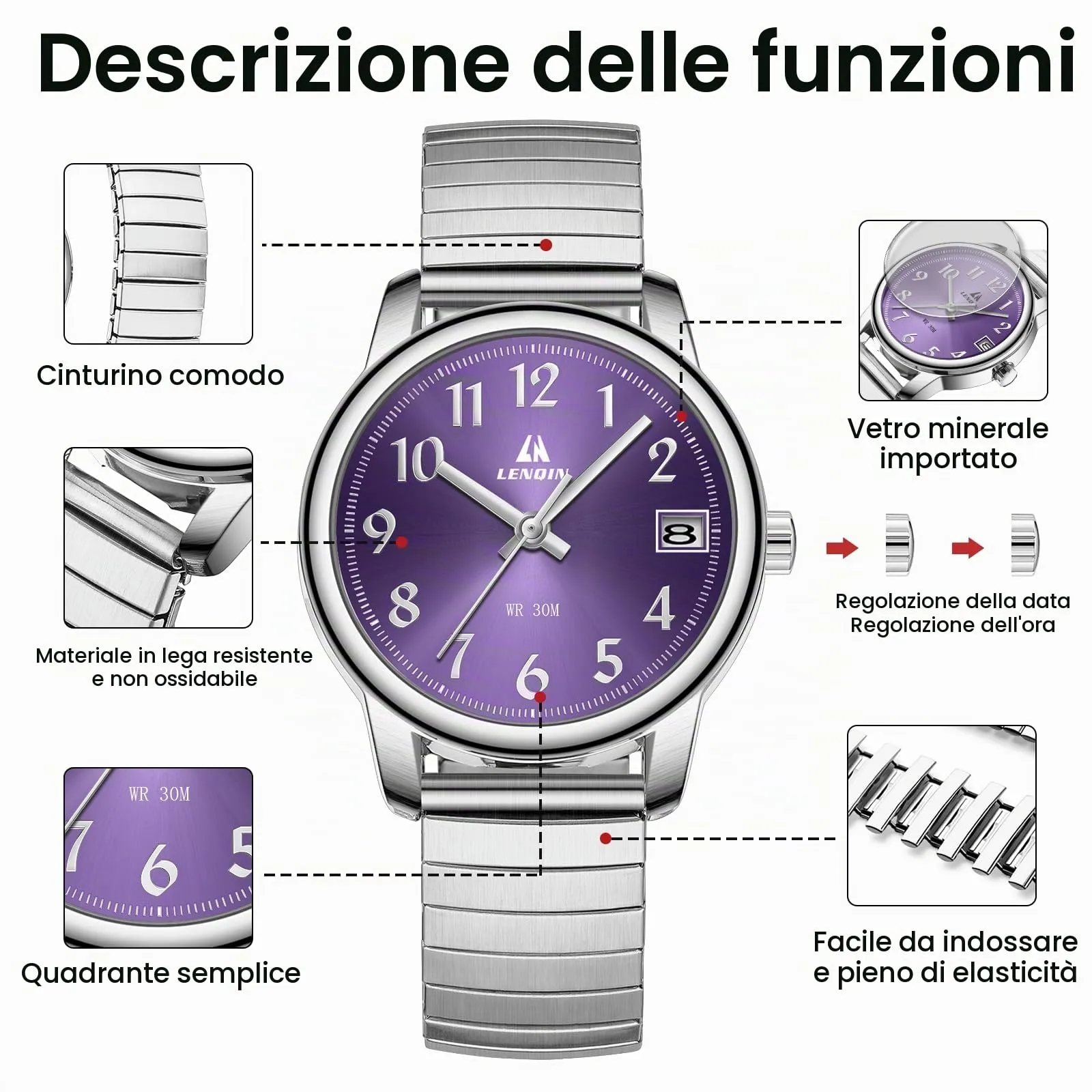 LN LENQIN Orologio Donna Acciaio Inossidabile Analogico Quarzo 3ATM - immagine 6