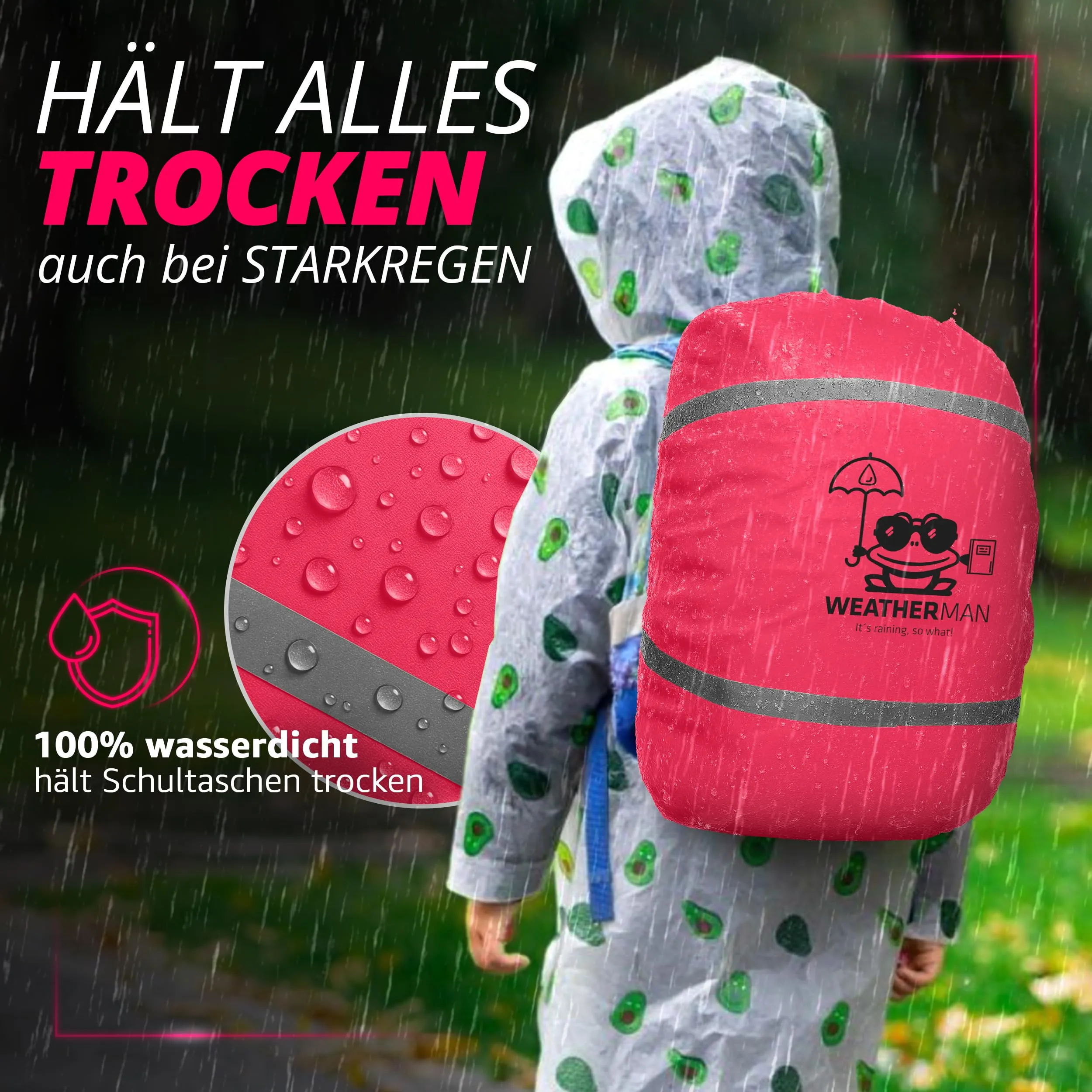 Weatherman Copertura Antipioggia per Zaino e Cartella 20-40 L - Impermeabile con Bande Riflettenti ed Elastico, 6 Colori - immagine 2