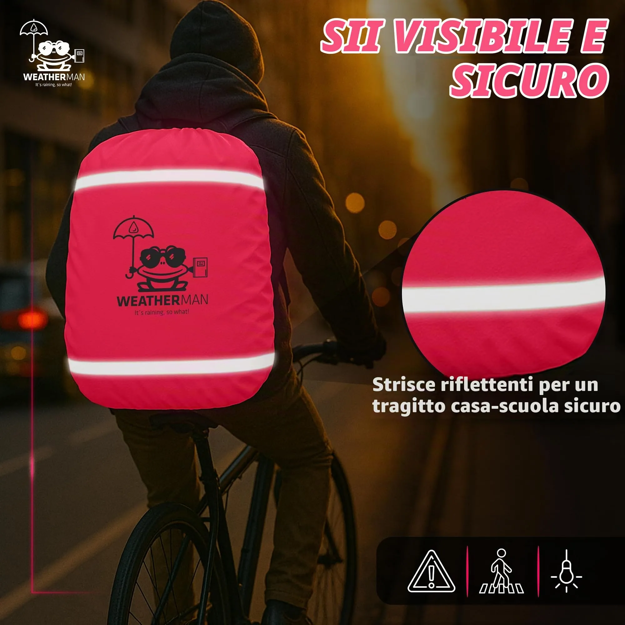 Weatherman Copertura Antipioggia per Zaino e Cartella 20-40 L - Impermeabile con Bande Riflettenti ed Elastico, 6 Colori - immagine 3
