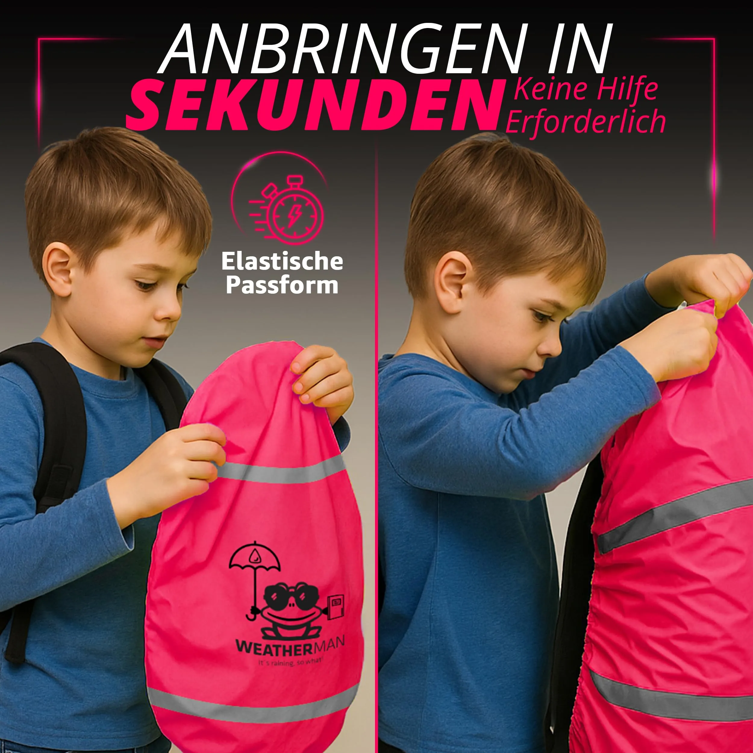 Weatherman Copertura Antipioggia per Zaino e Cartella 20-40 L - Impermeabile con Bande Riflettenti ed Elastico, 6 Colori - immagine 5