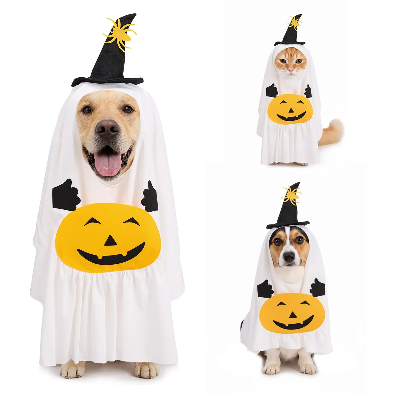 Shyllin Vestiti Cosplay per Animali Domestici, Halloween Animali Domestici Costumi, Vestiti per per Cani Gatti (Pumpkin, L) - immagine 1