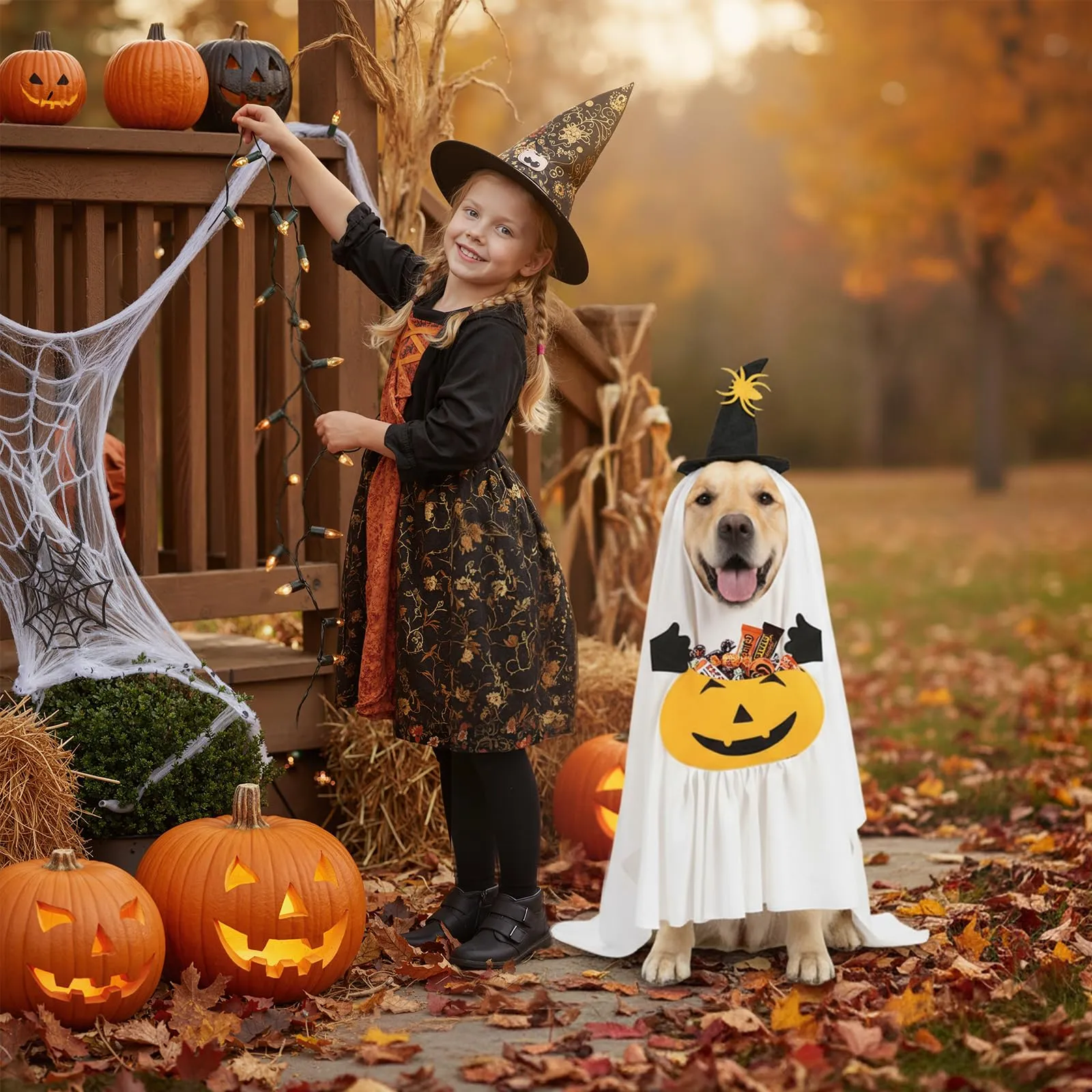 Shyllin Vestiti Cosplay per Animali Domestici, Halloween Animali Domestici Costumi, Vestiti per per Cani Gatti (Pumpkin, L) - immagine 3