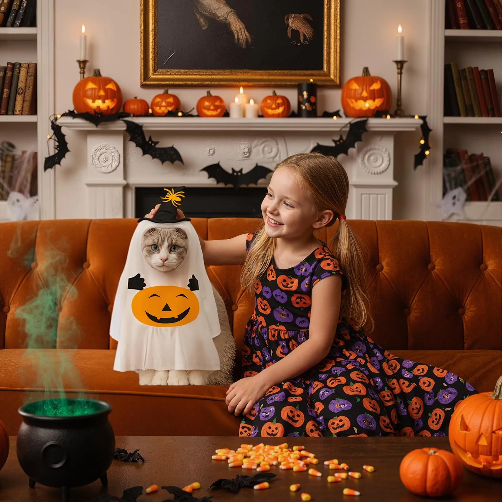 Shyllin Vestiti Cosplay per Animali Domestici, Halloween Animali Domestici Costumi, Vestiti per per Cani Gatti (Pumpkin, L) - immagine 4
