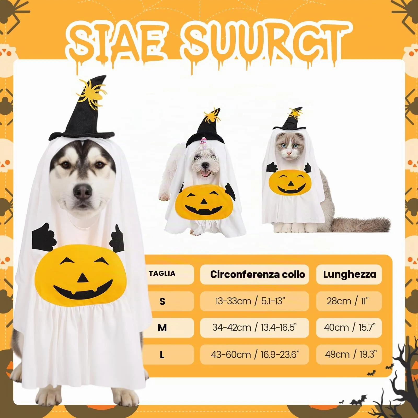 Shyllin Vestiti Cosplay per Animali Domestici, Halloween Animali Domestici Costumi, Vestiti per per Cani Gatti (Pumpkin, S) - immagine 2