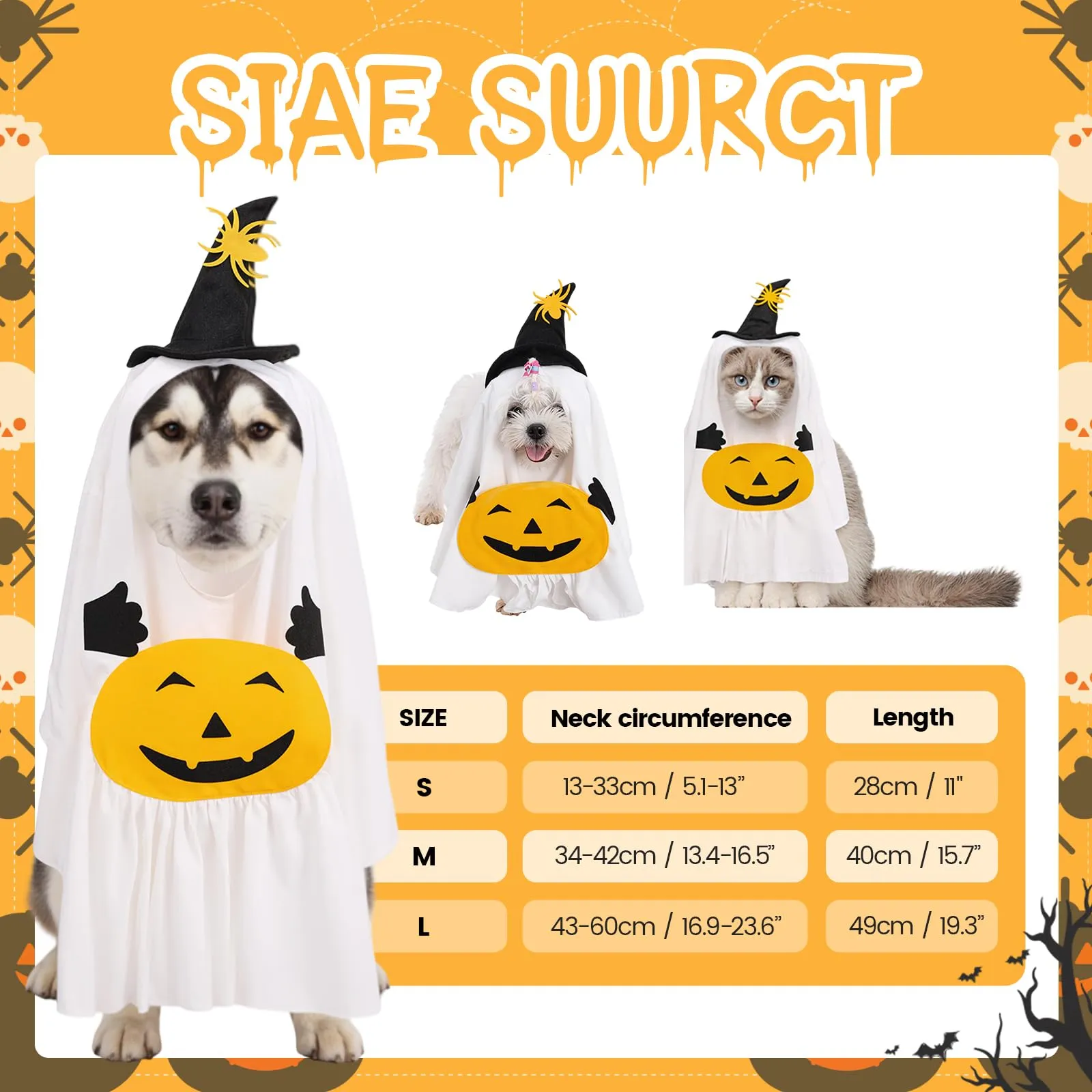 Shyllin Vestiti Cosplay per Animali Domestici, Halloween Animali Domestici Costumi, Vestiti per per Cani Gatti (Pumpkin, M) - immagine 2