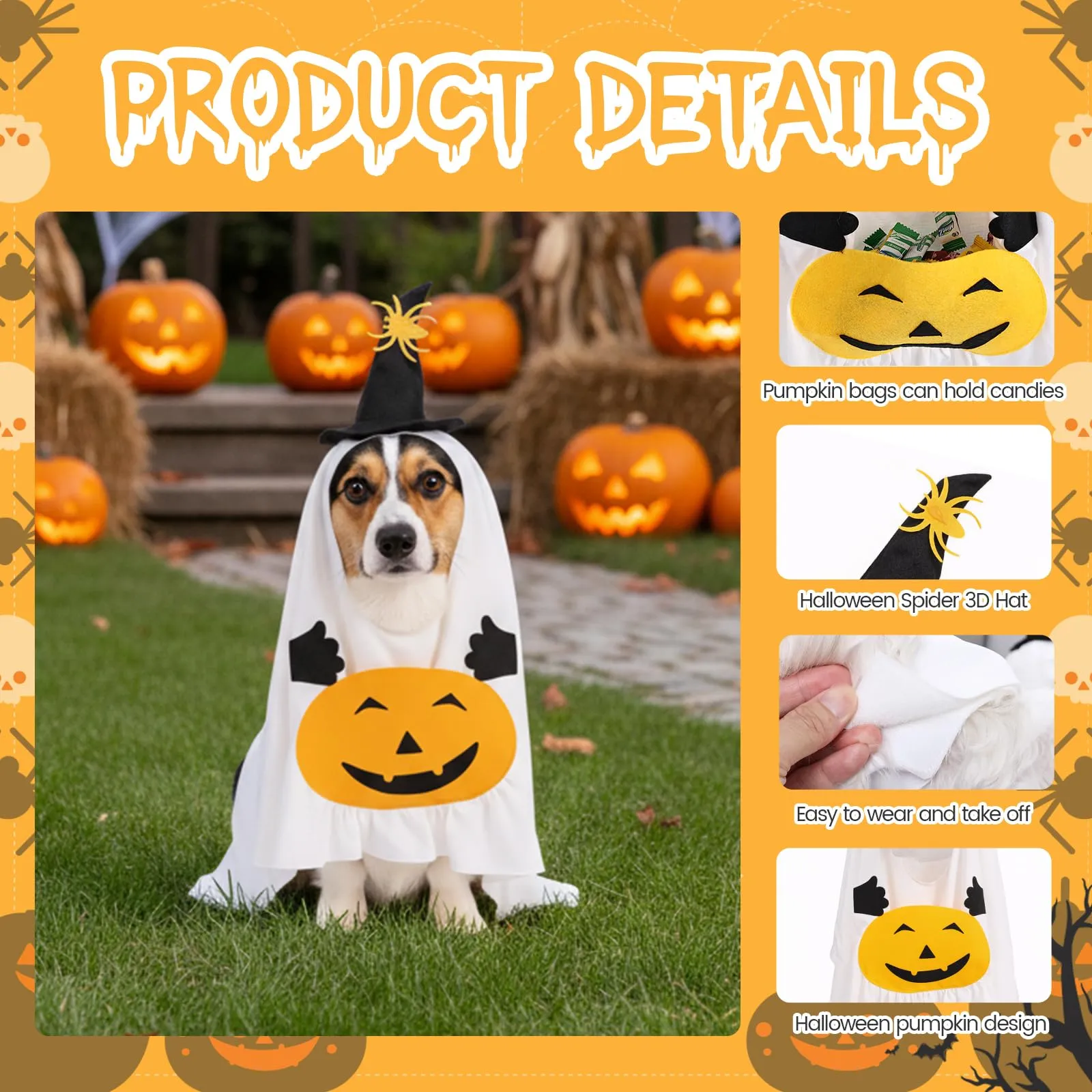 Shyllin Vestiti Cosplay per Animali Domestici, Halloween Animali Domestici Costumi, Vestiti per per Cani Gatti (Pumpkin, M) - immagine 6