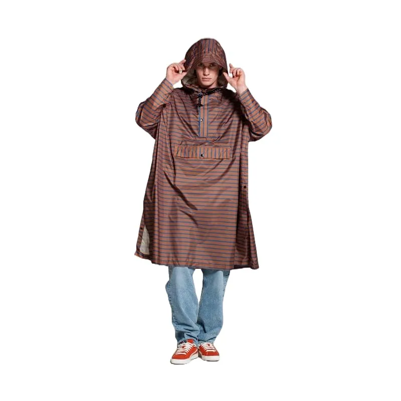 Rainkiss Poncho antipioggia per adulti, impermeabile, senza PFAS, taglia unica, marrone/blu, 100% poliestere riciclato, design: Breton Blue, marrone, taglia unica - immagine 1