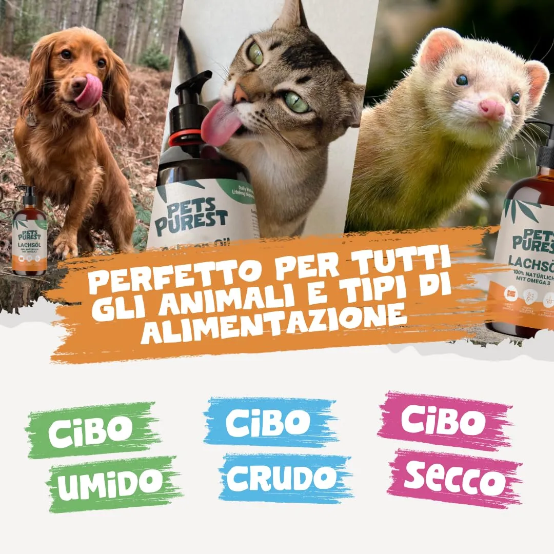 Pets Purest Olio di salmone per cani e gatti 1000 ml – Olio di salmone norvegese puro con Omega 3-6-9 e vitamina E – Supporta pelle, pelliccia, articolazioni e sistema immunitario – 100% naturale - immagine 5